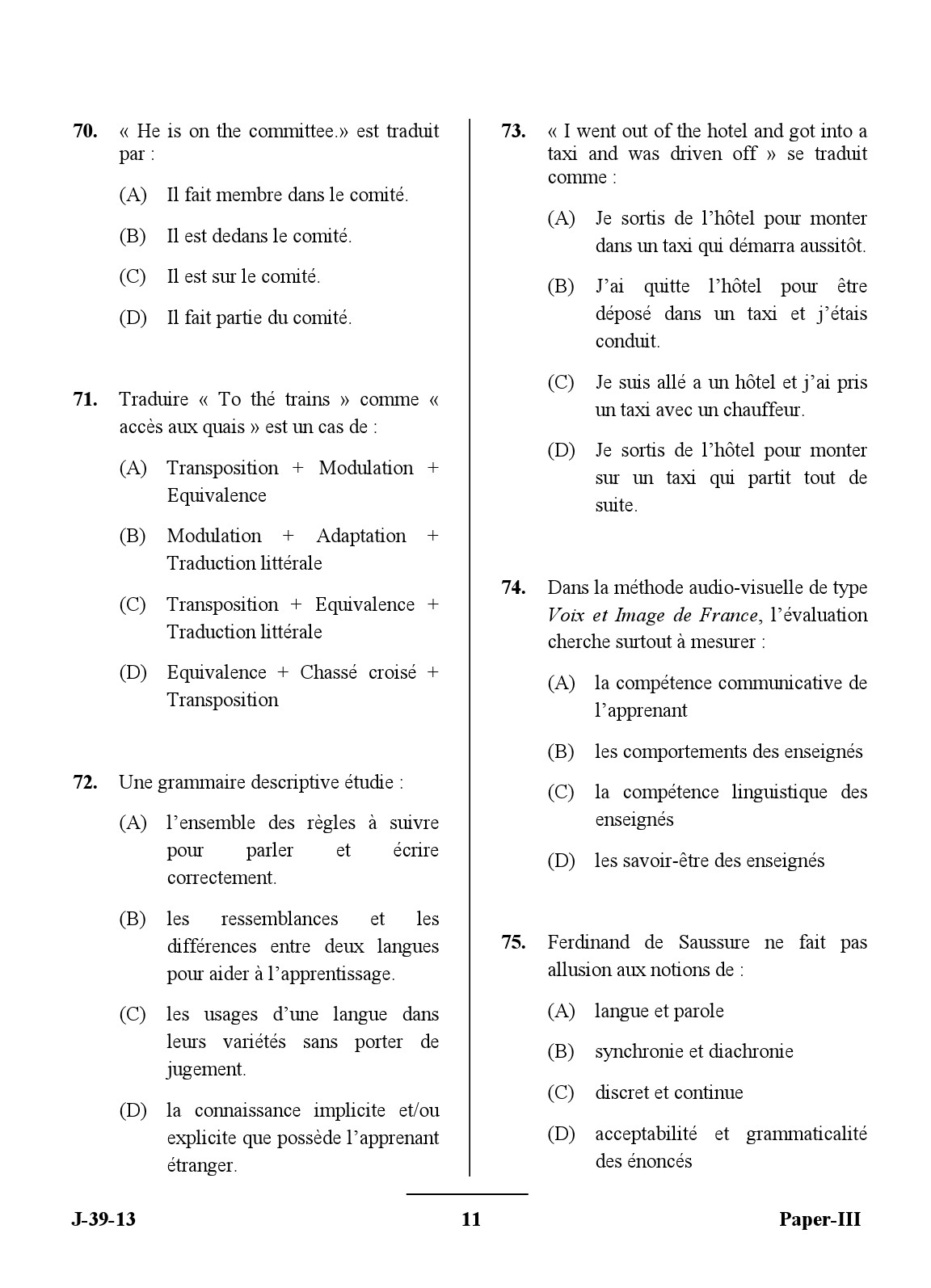 UGC NET French Question Paper III Set 2 June 2013 11