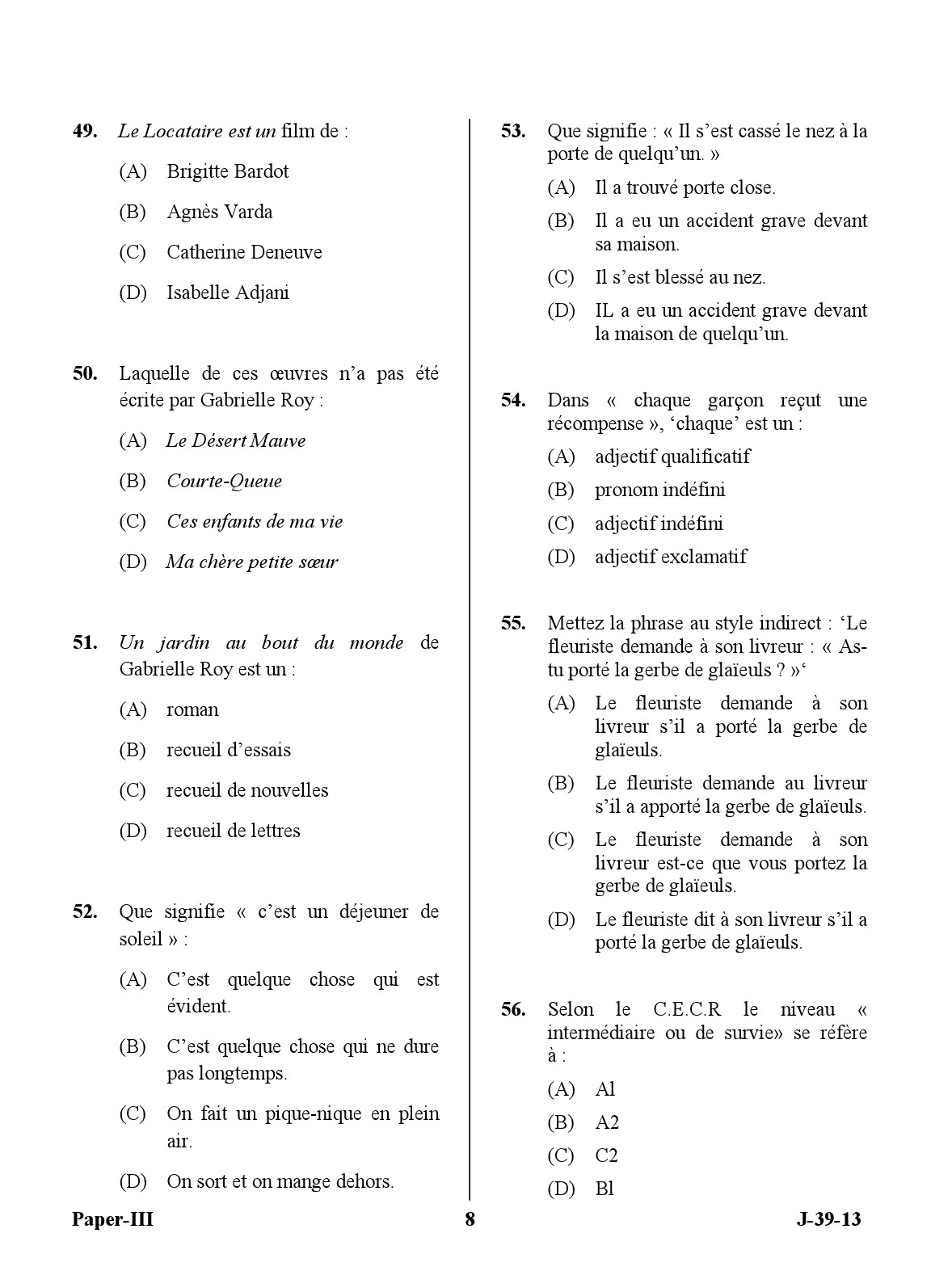 UGC NET French Question Paper III Set 2 June 2013 8