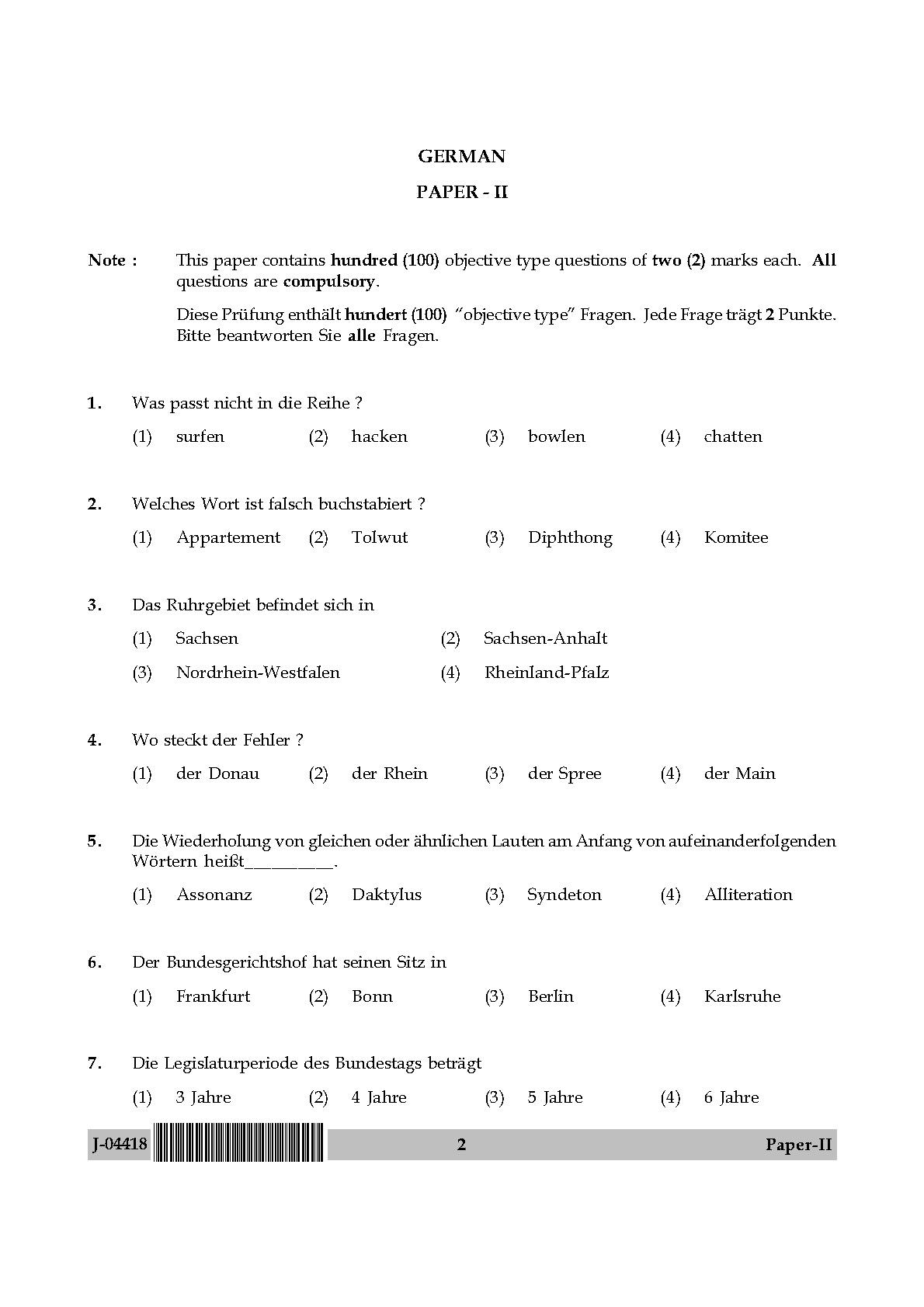 UGC Net German Paper II July 2018 2