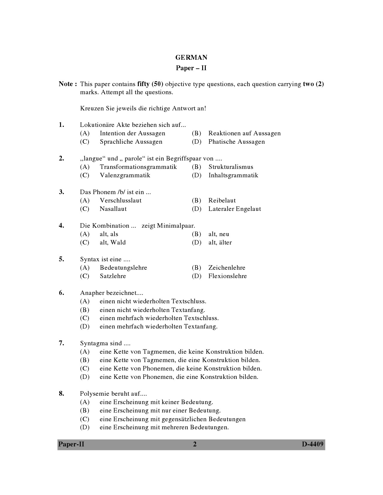 UGC NET German Question Paper II December 2009 2