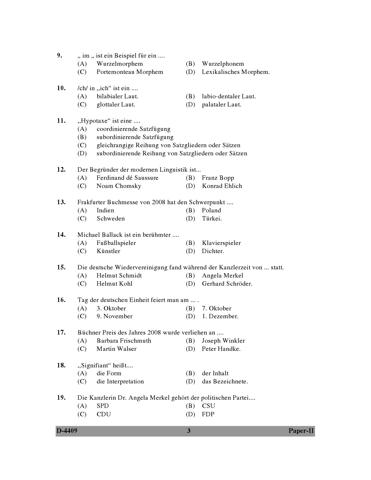 UGC NET German Question Paper II December 2009 3