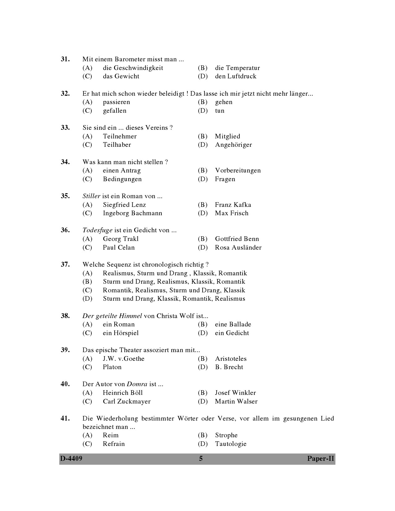 UGC NET German Question Paper II December 2009 5