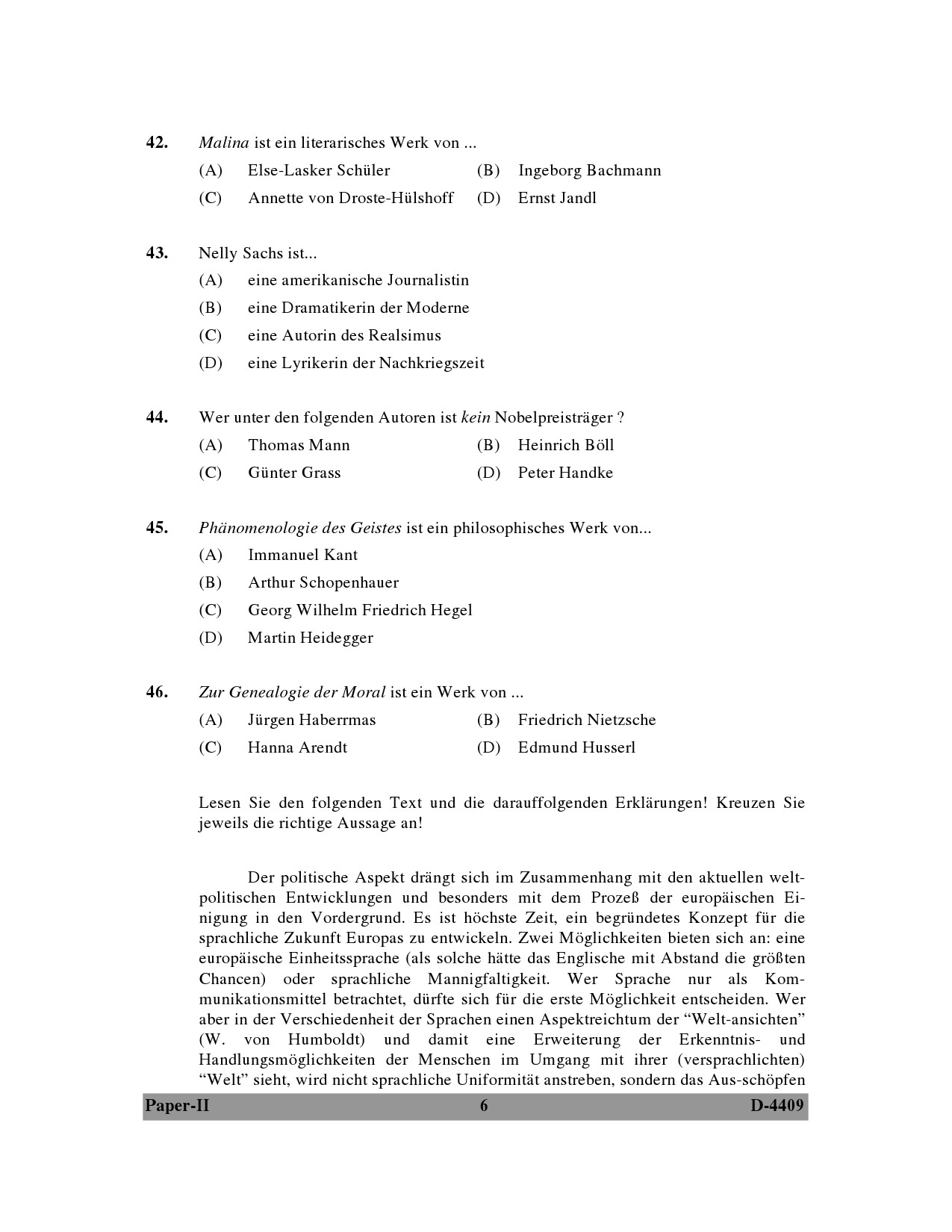 UGC NET German Question Paper II December 2009 6