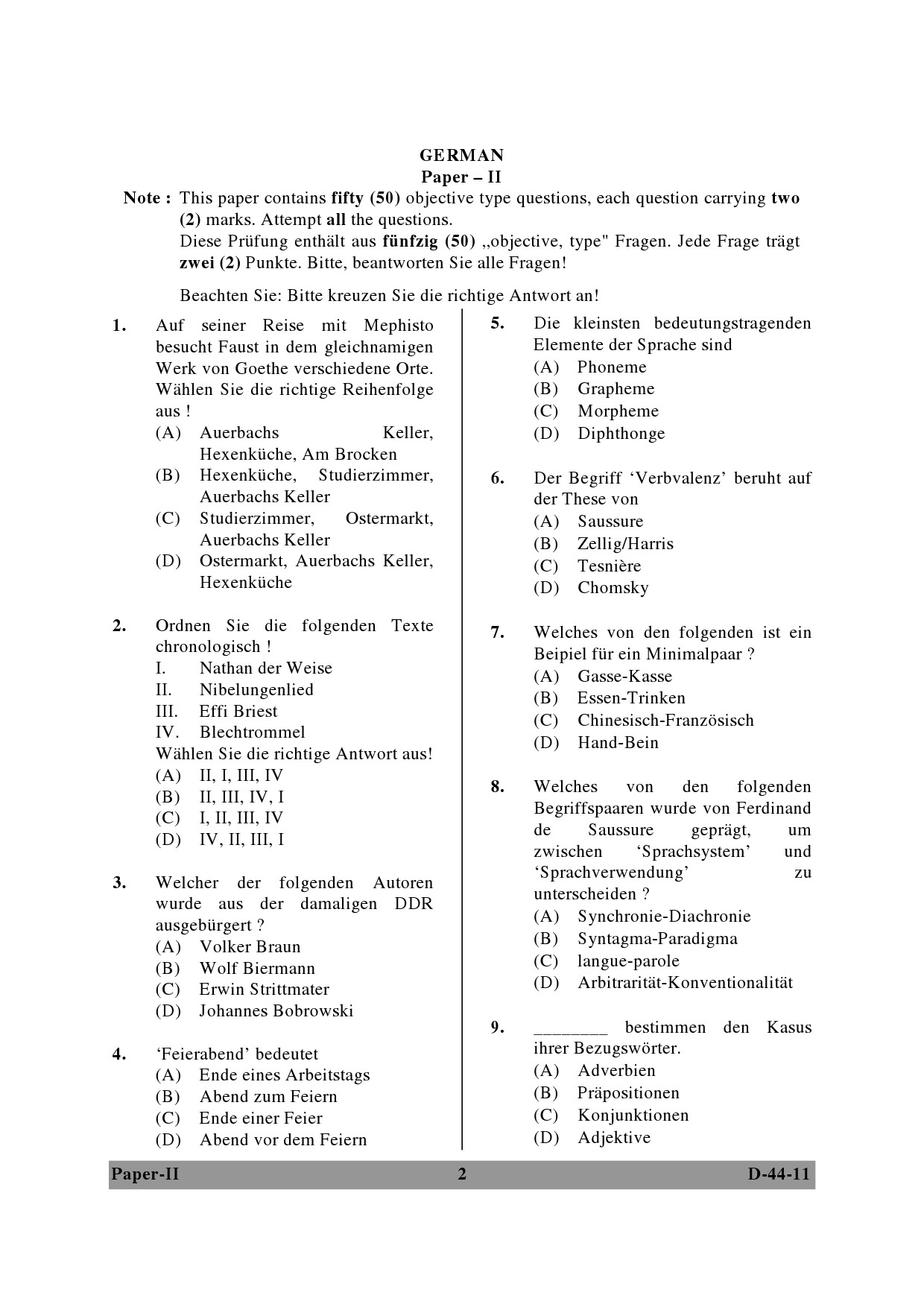 UGC NET German Question Paper II December 2011 2