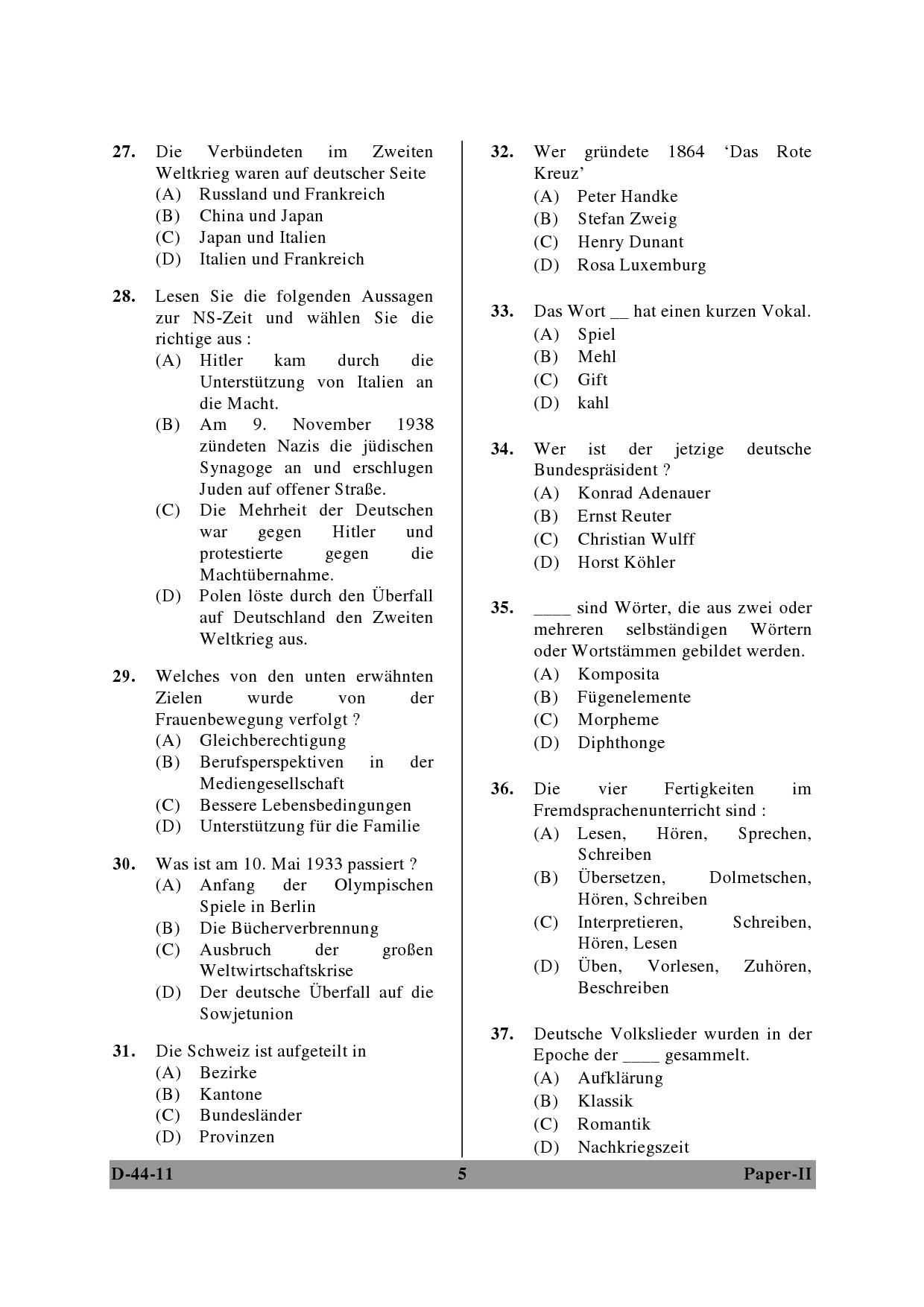 UGC NET German Question Paper II December 2011 5