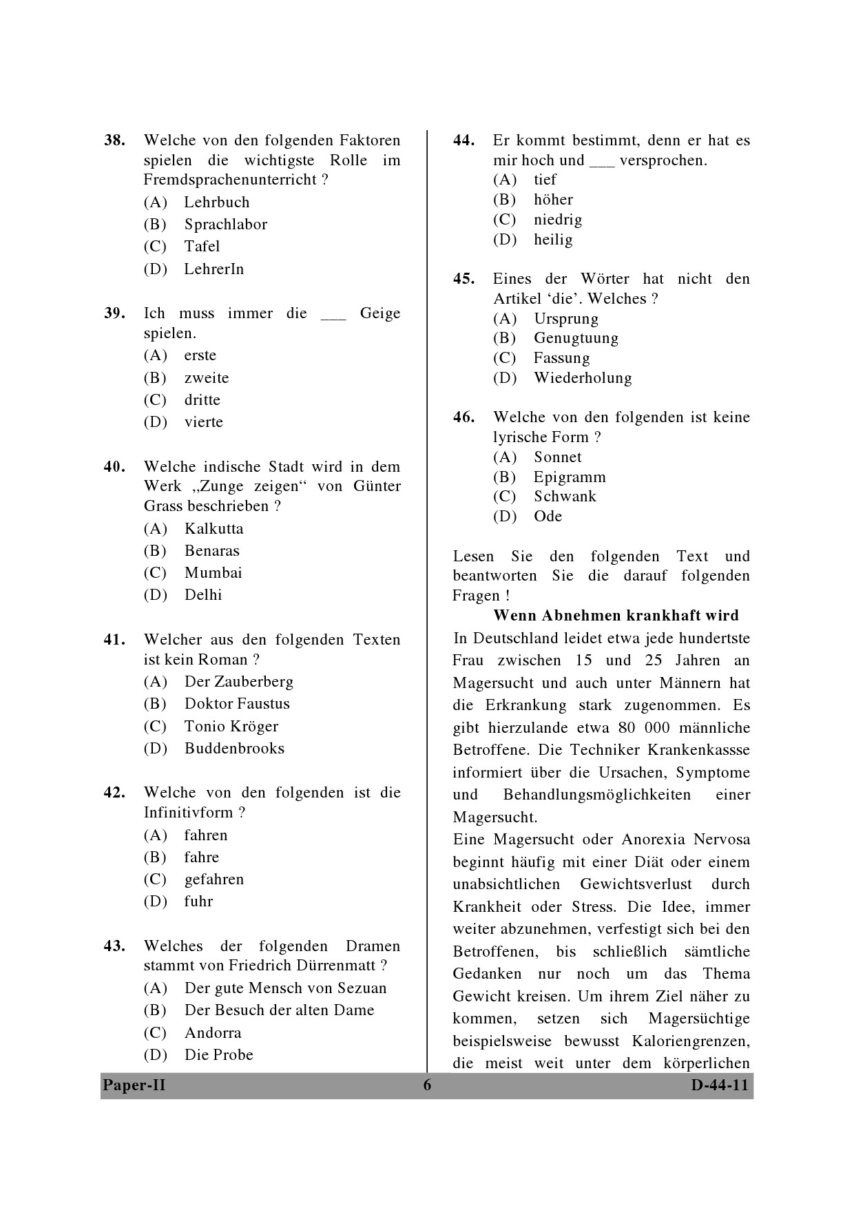 UGC NET German Question Paper II December 2011 6