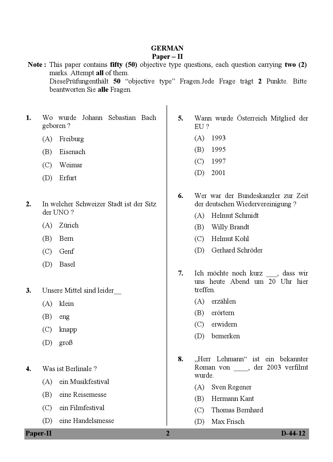 UGC NET German Question Paper II December 2012 2