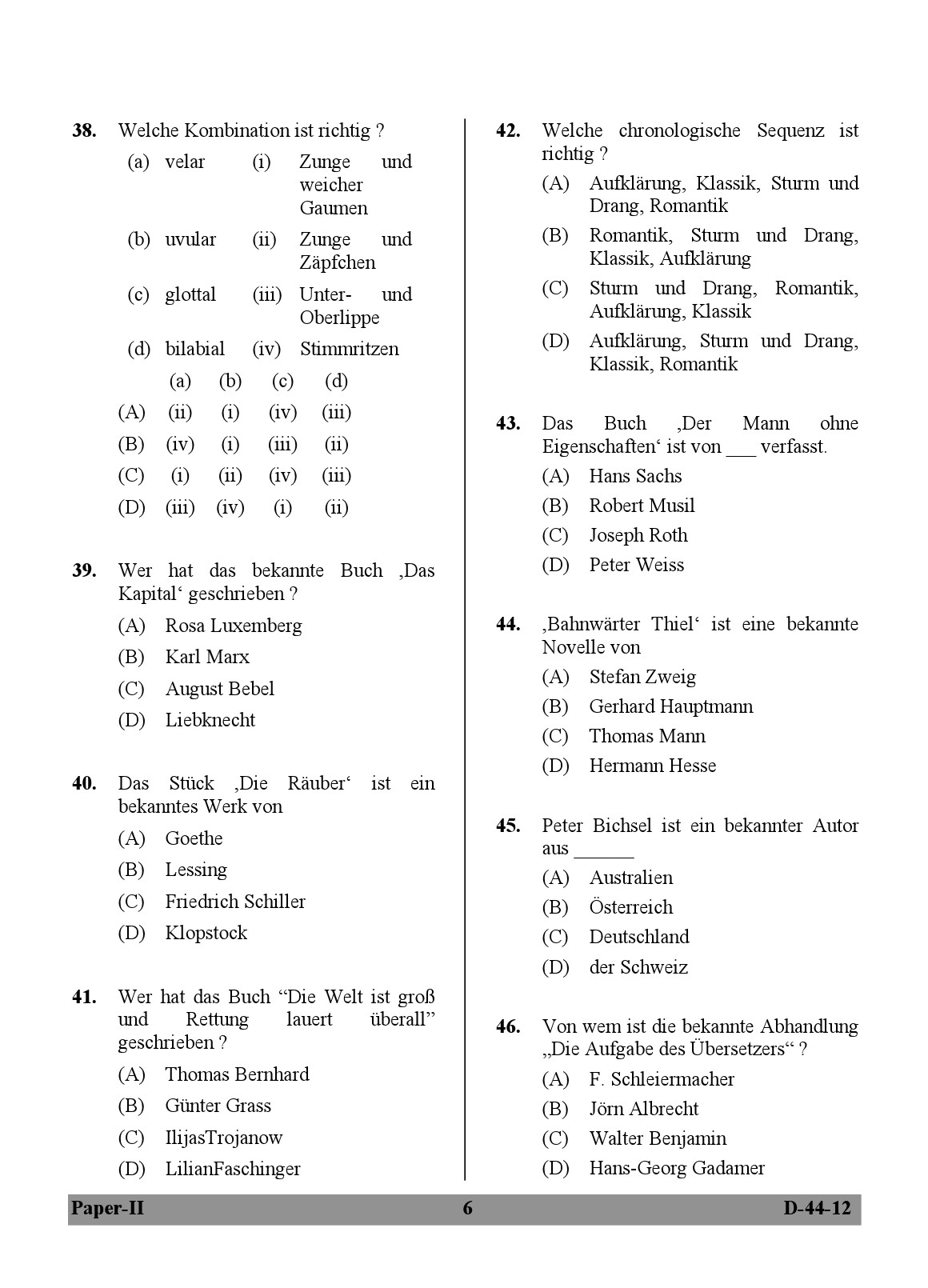 UGC NET German Question Paper II December 2012 6