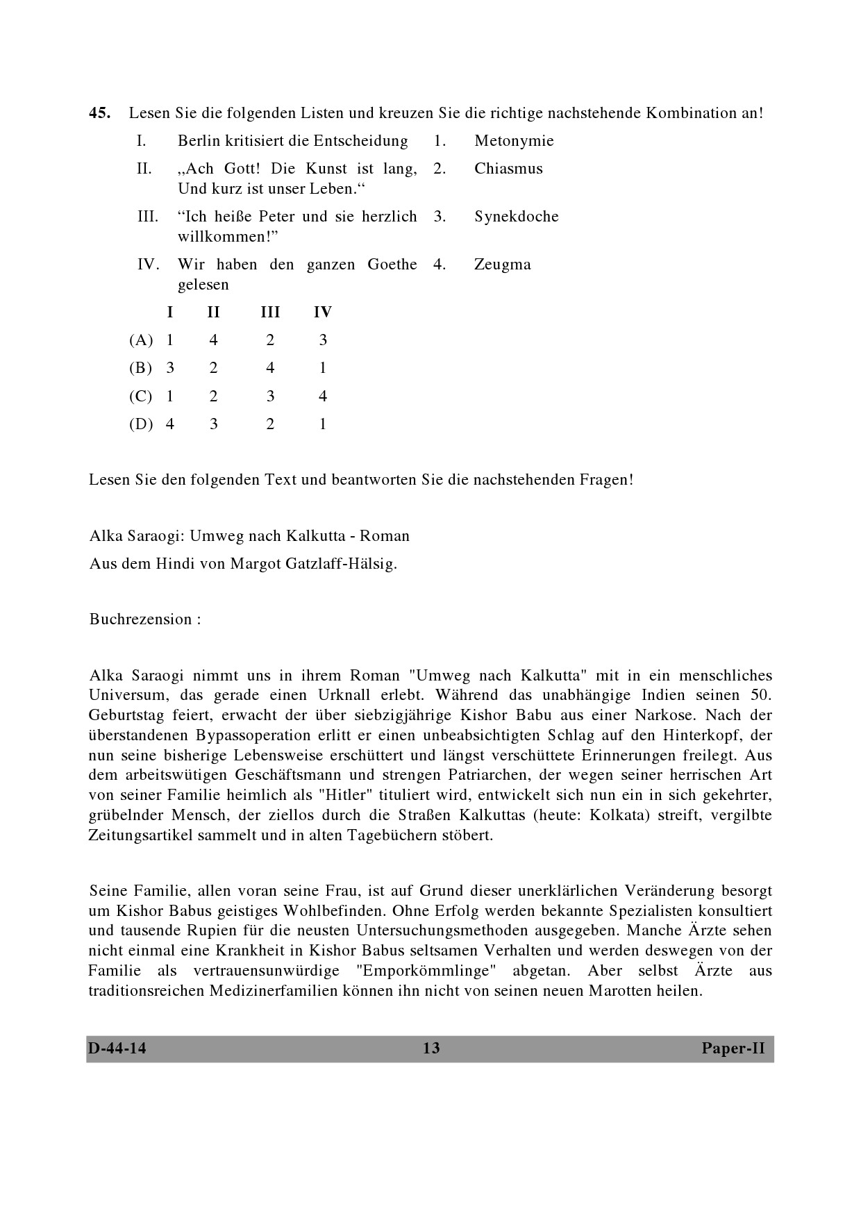 UGC NET German Question Paper II December 2014 13