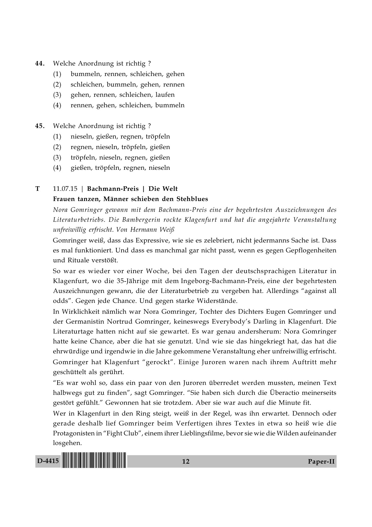 UGC NET German Question Paper II December 2015 12