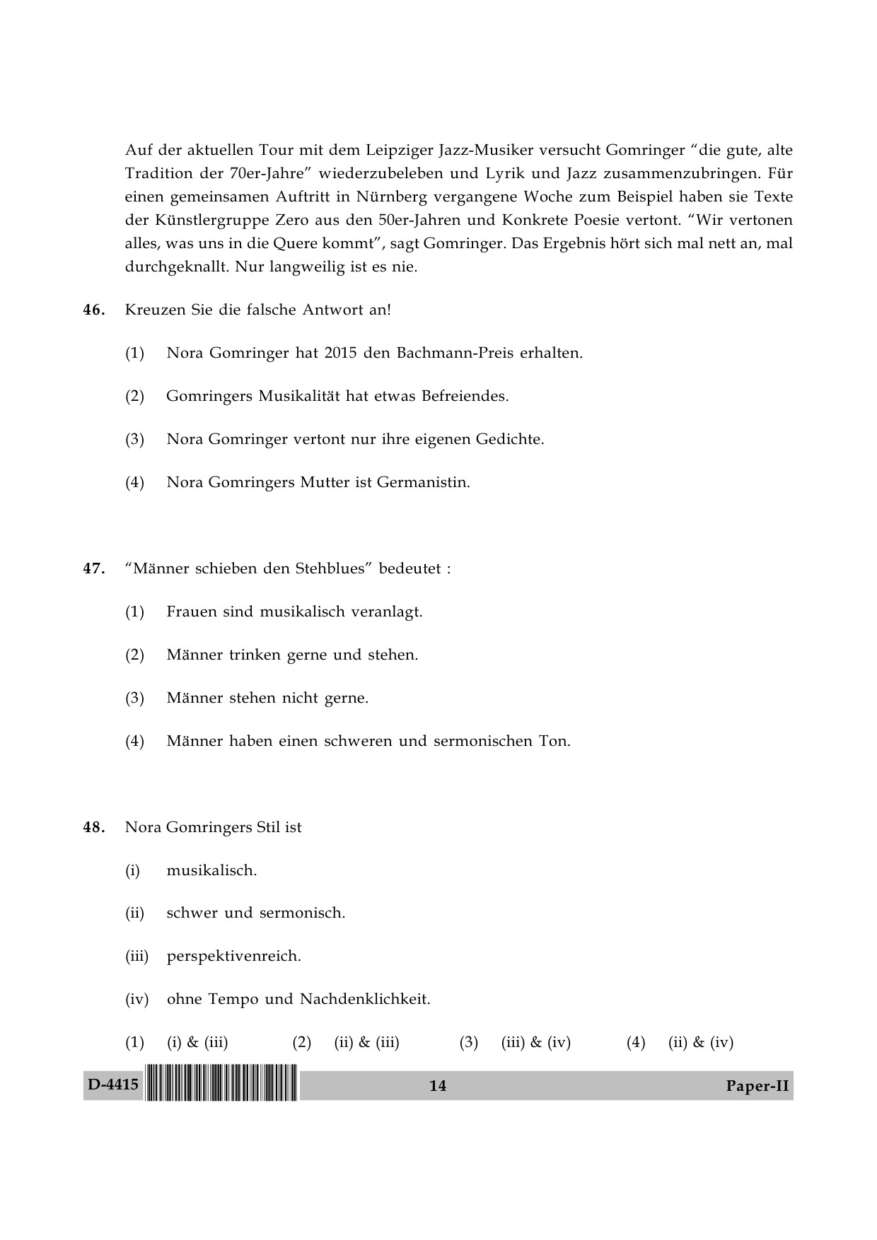 UGC NET German Question Paper II December 2015 14