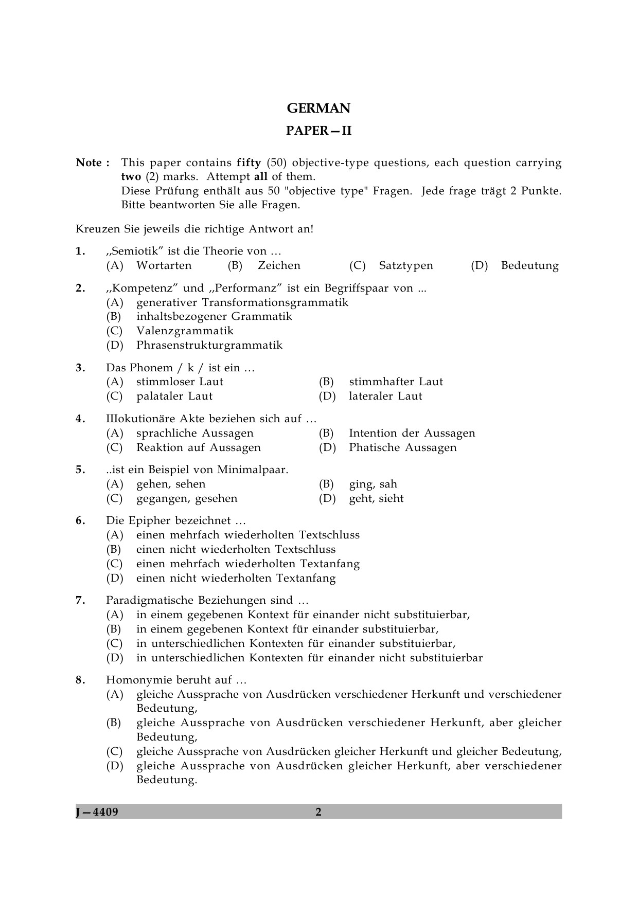 UGC NET German Question Paper II June 2009 2