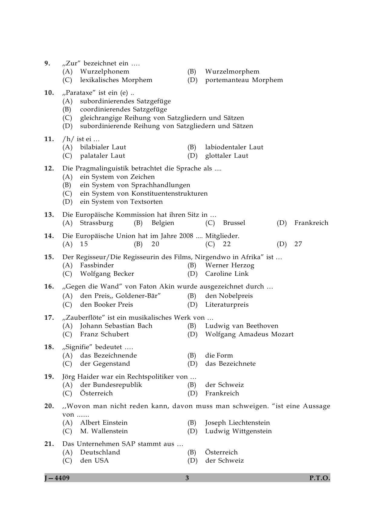 UGC NET German Question Paper II June 2009 3