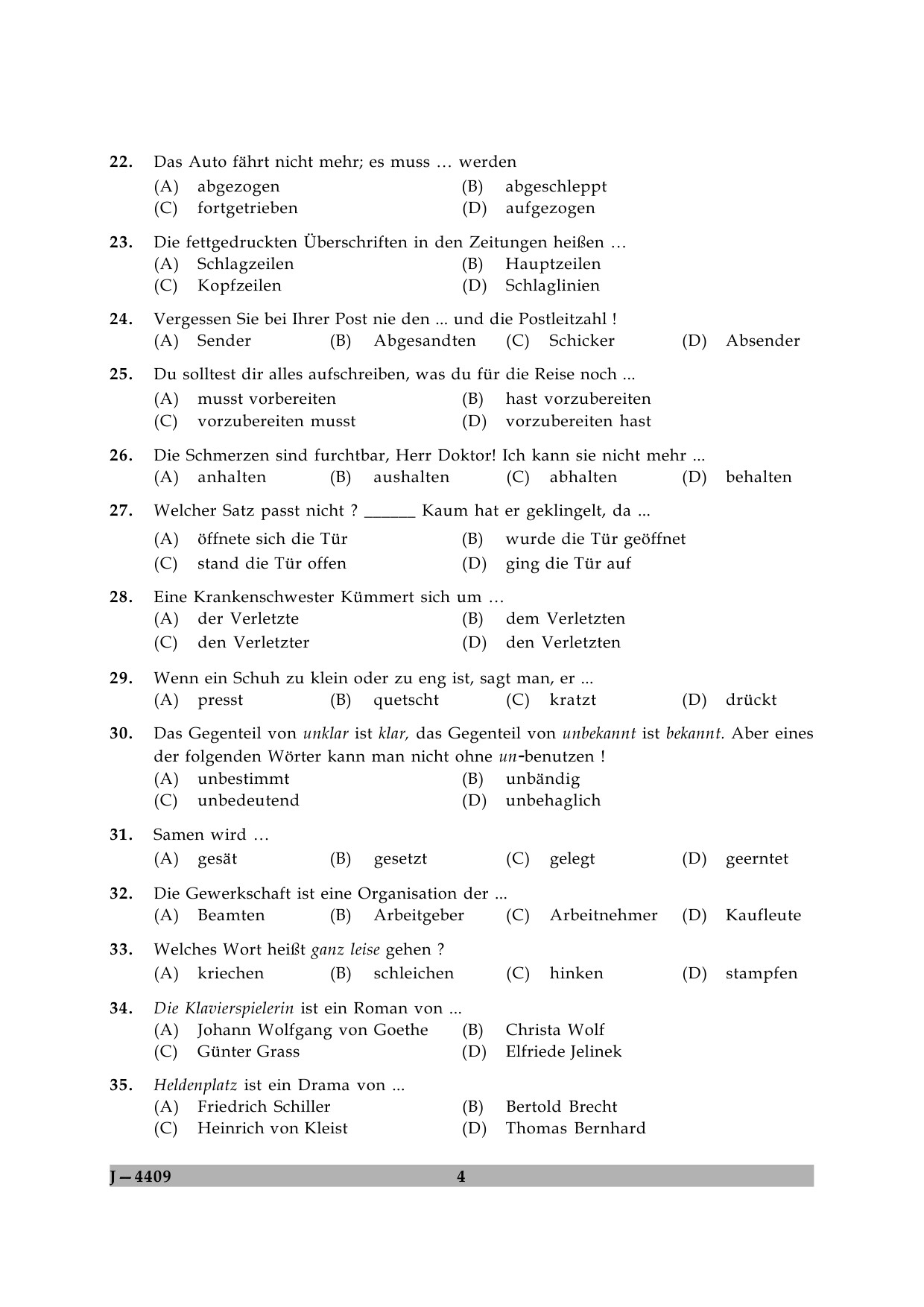 UGC NET German Question Paper II June 2009 4