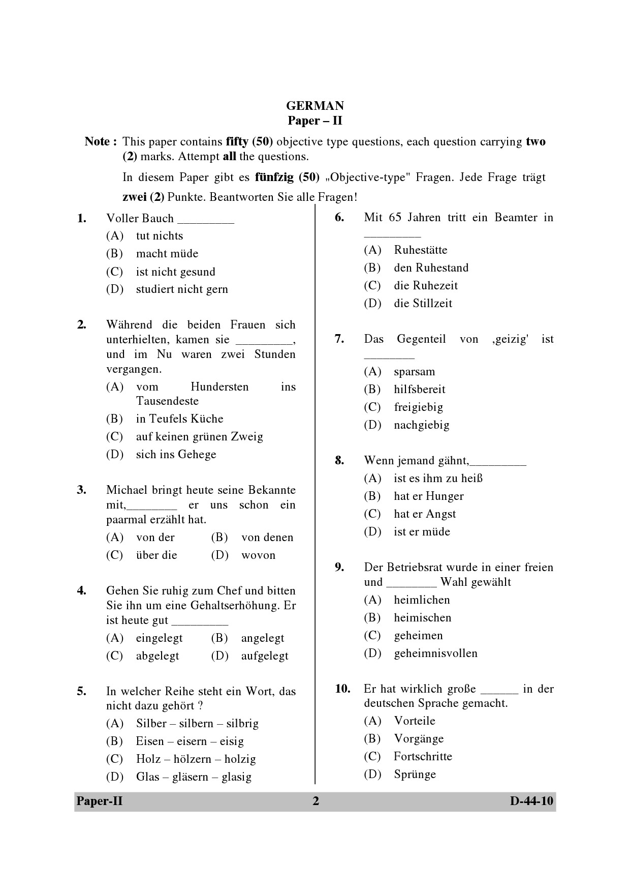 UGC NET German Question Paper II June 2010 2