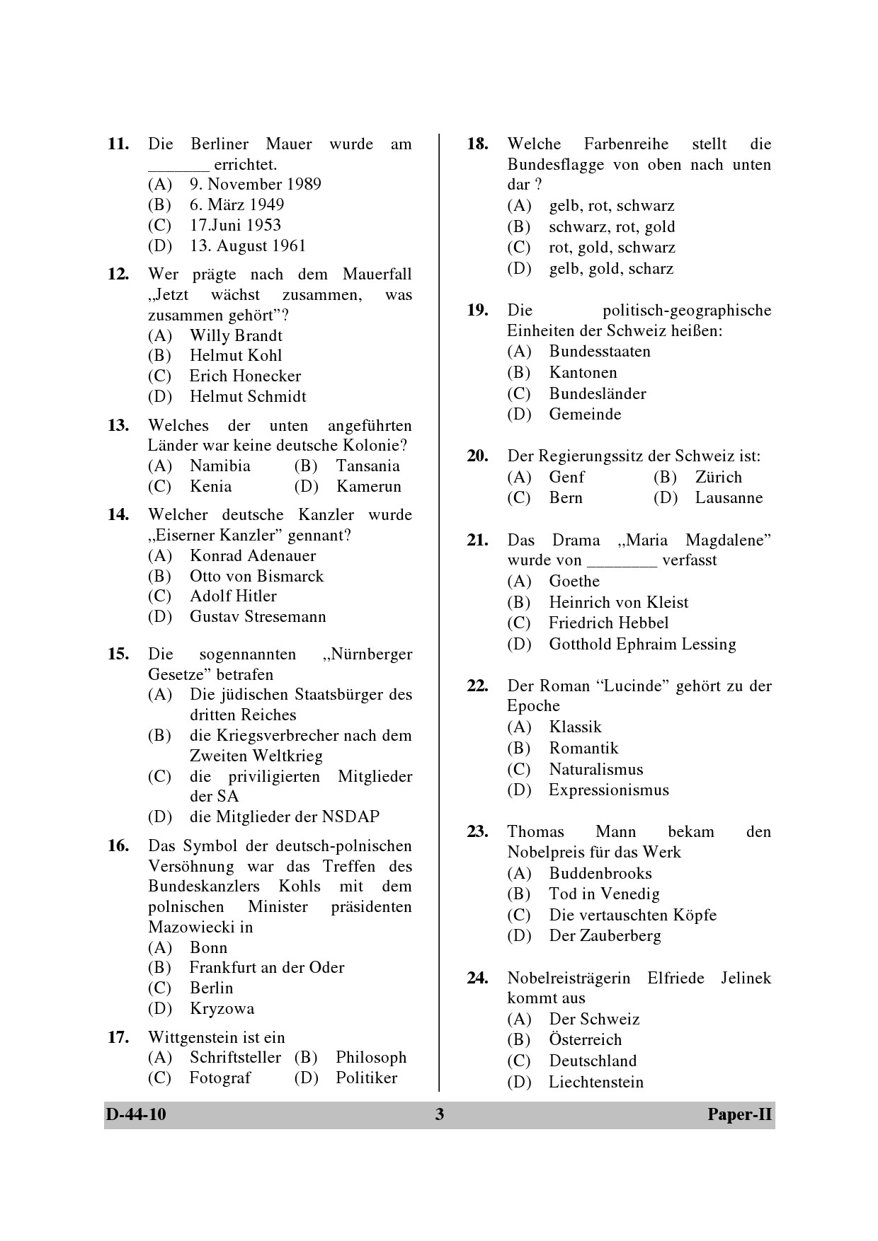 UGC NET German Question Paper II June 2010 3