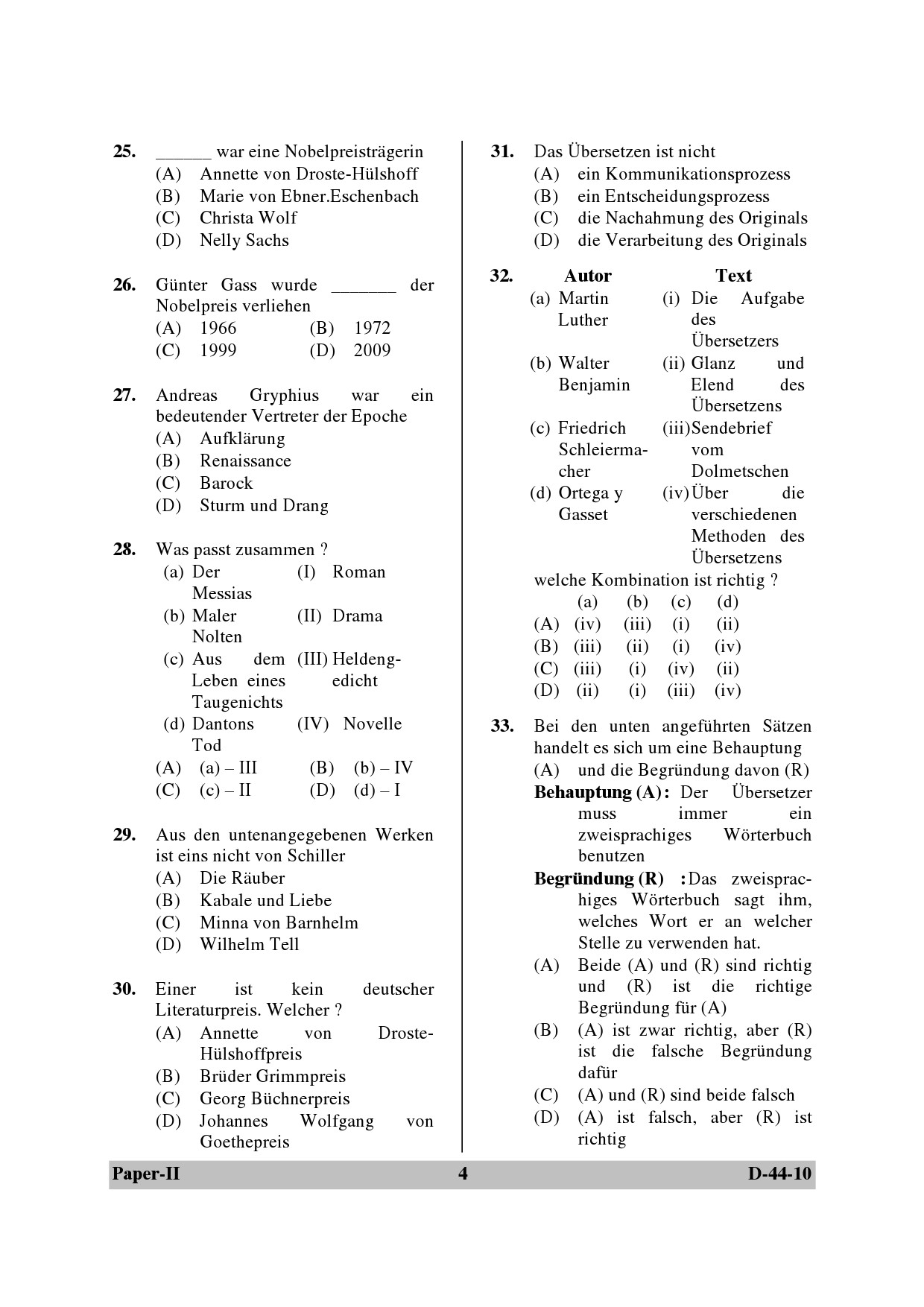 UGC NET German Question Paper II June 2010 4