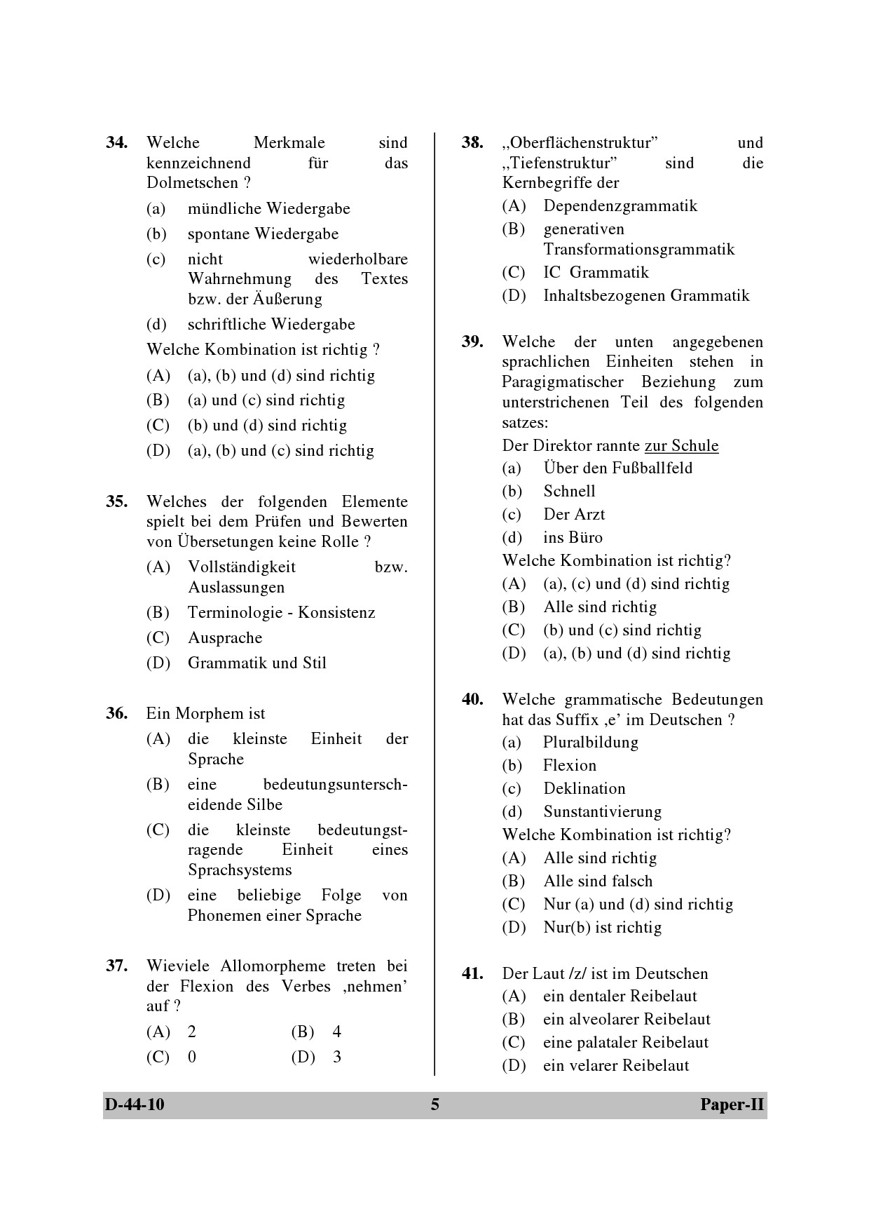 UGC NET German Question Paper II June 2010 5