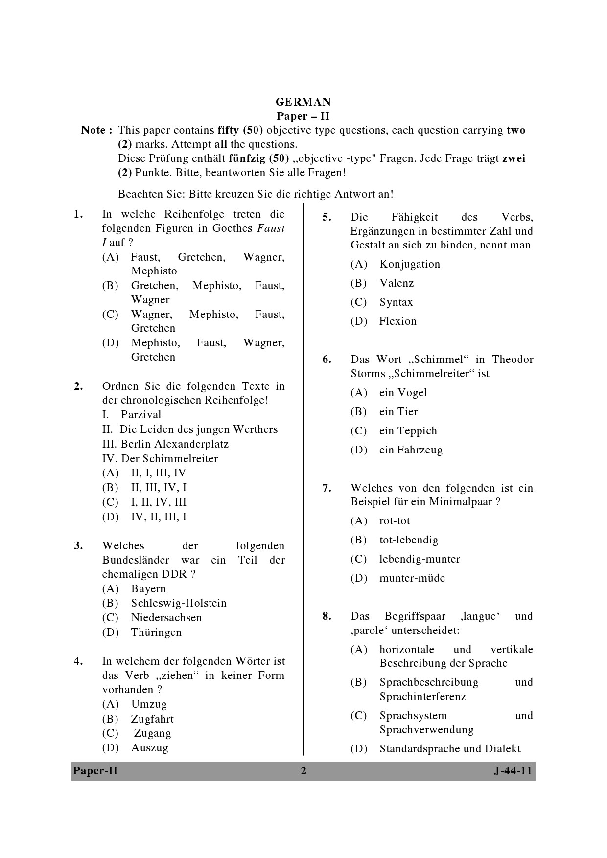 UGC NET German Question Paper II June 2011 2