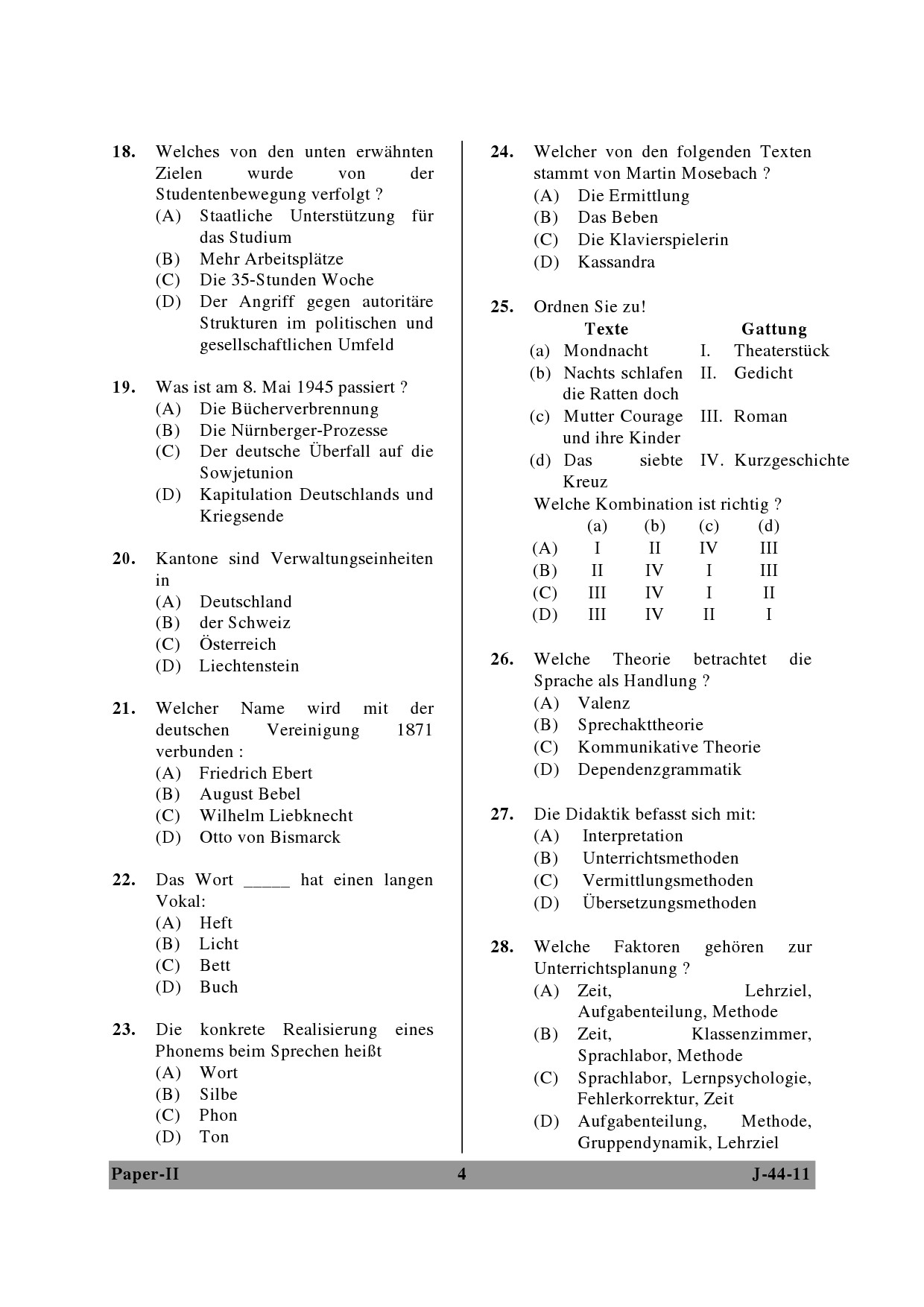 UGC NET German Question Paper II June 2011 4