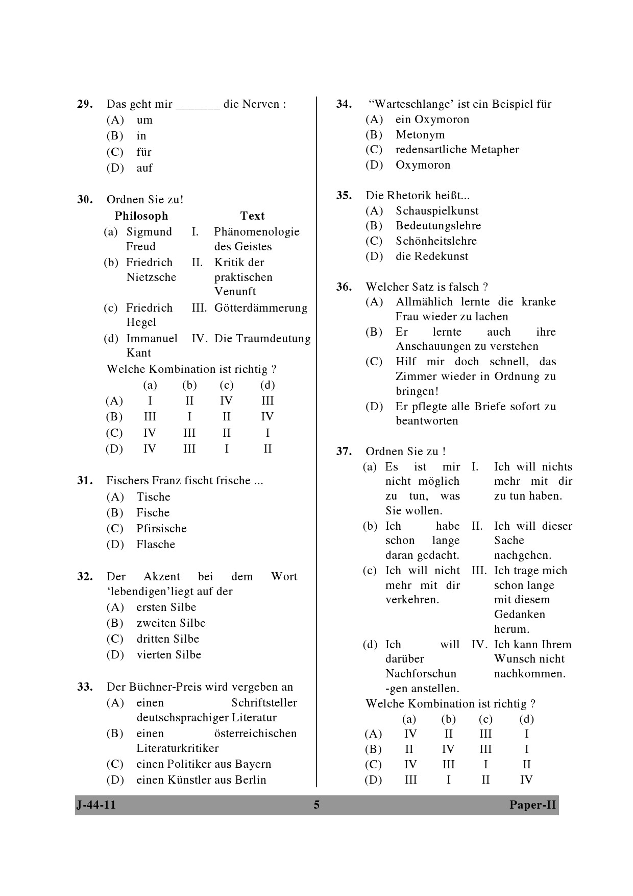 UGC NET German Question Paper II June 2011 5