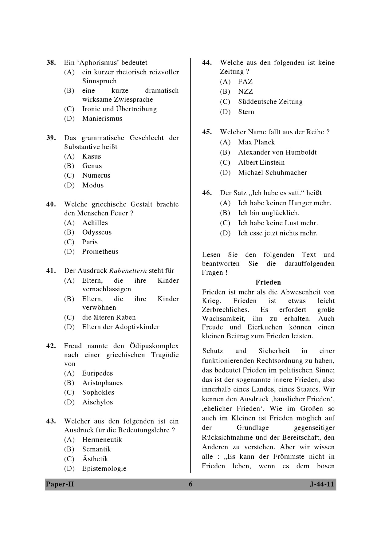 UGC NET German Question Paper II June 2011 6