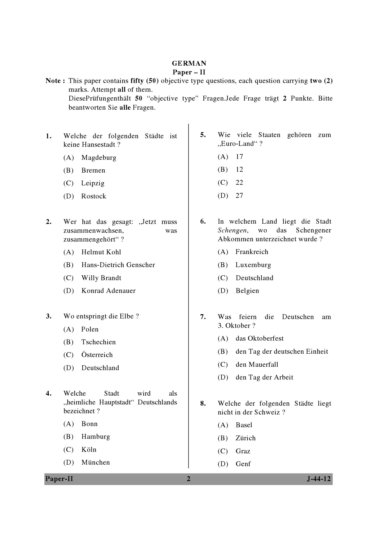 UGC NET German Question Paper II June 2012 2