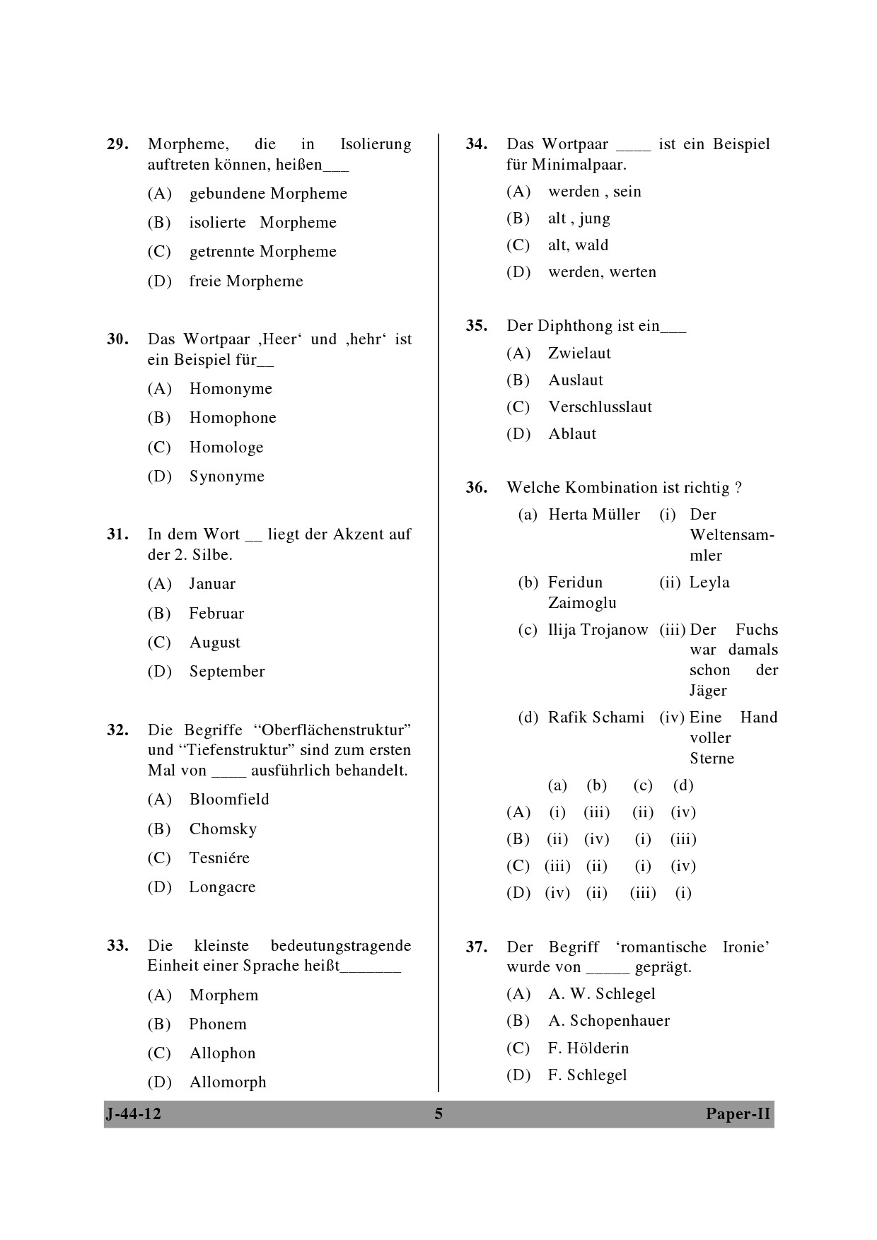 UGC NET German Question Paper II June 2012 5