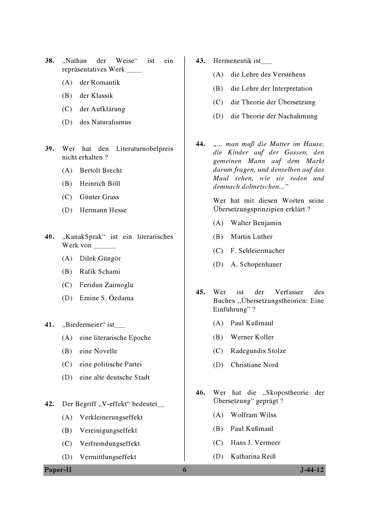 UGC NET German Question Paper II June 2012 6