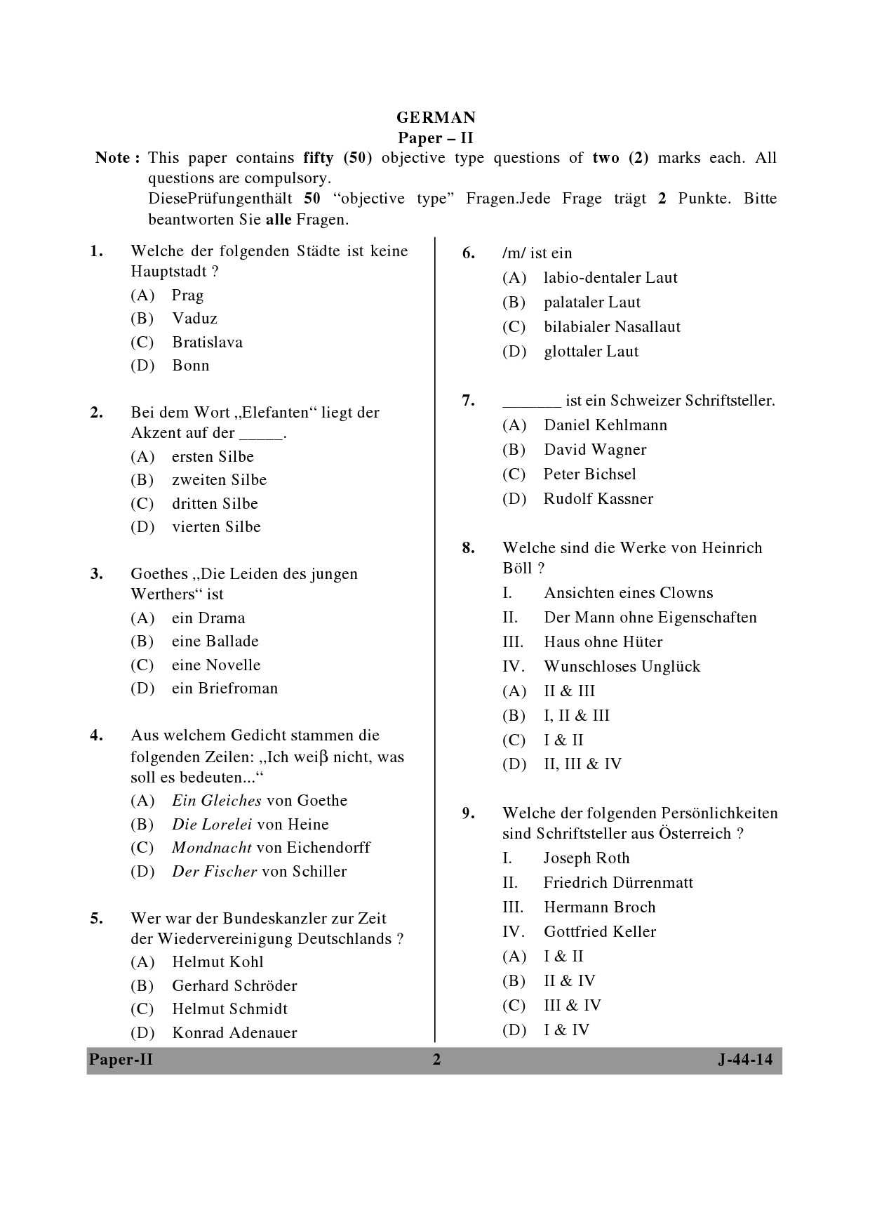 UGC NET German Question Paper II June 2014 2