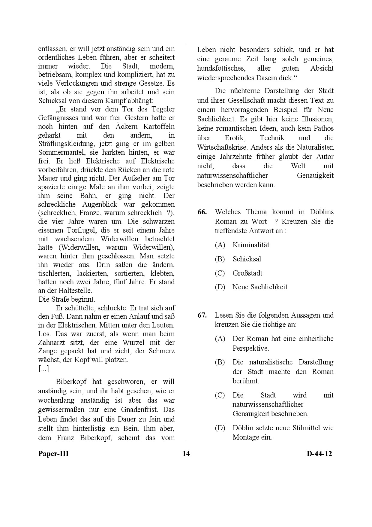 UGC NET German Question Paper III December 2012 14