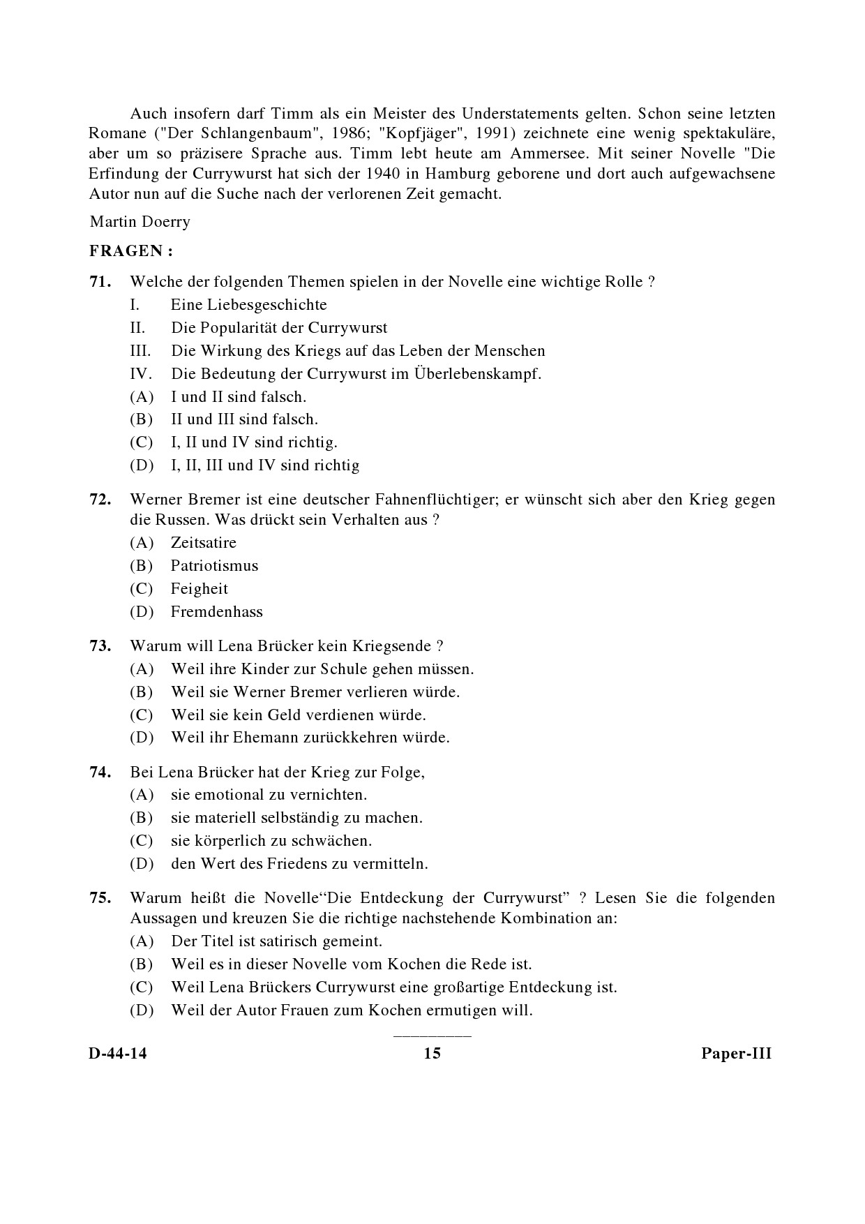 UGC NET German Question Paper III December 2014 15