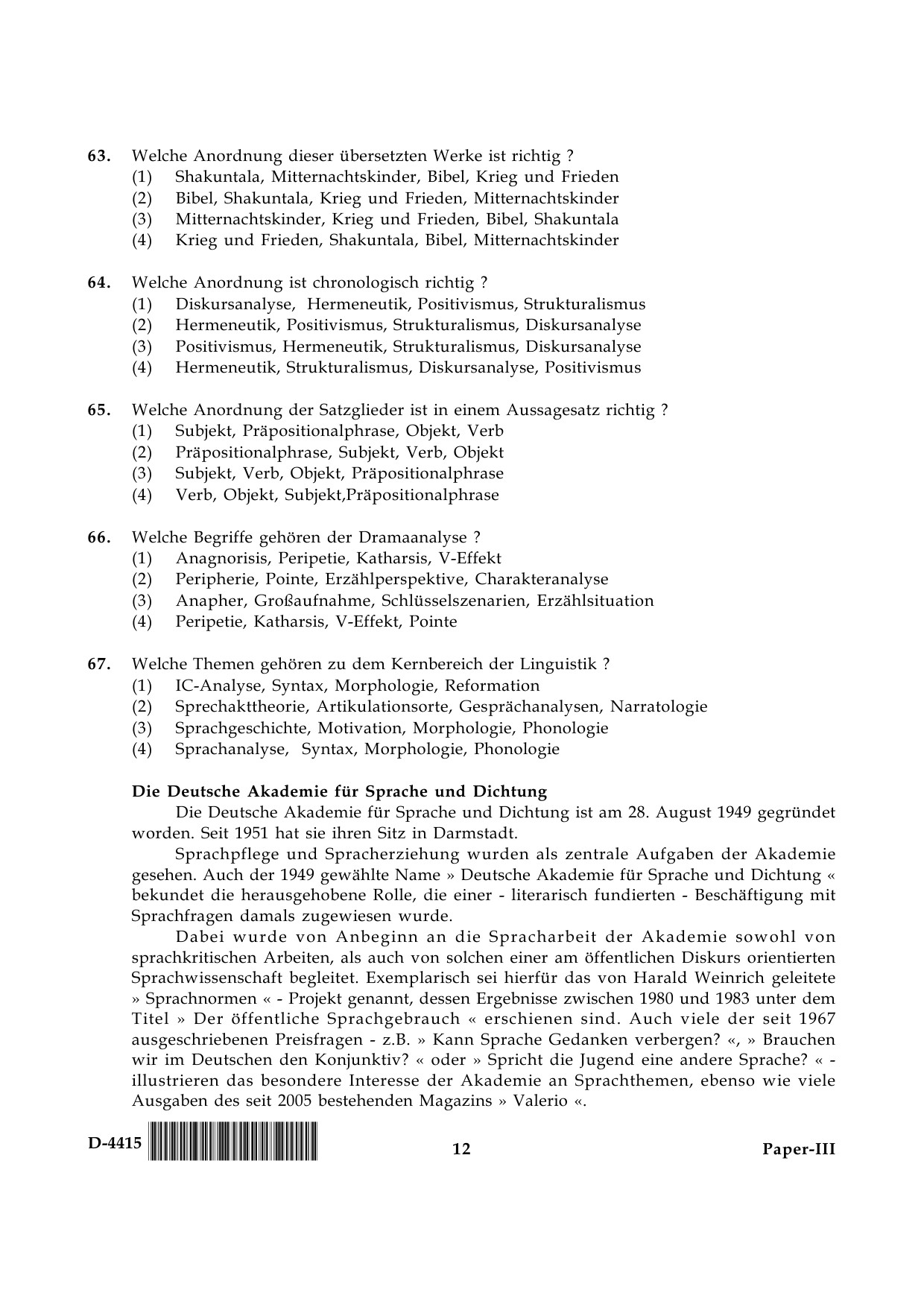 UGC NET German Question Paper III December 2015 12