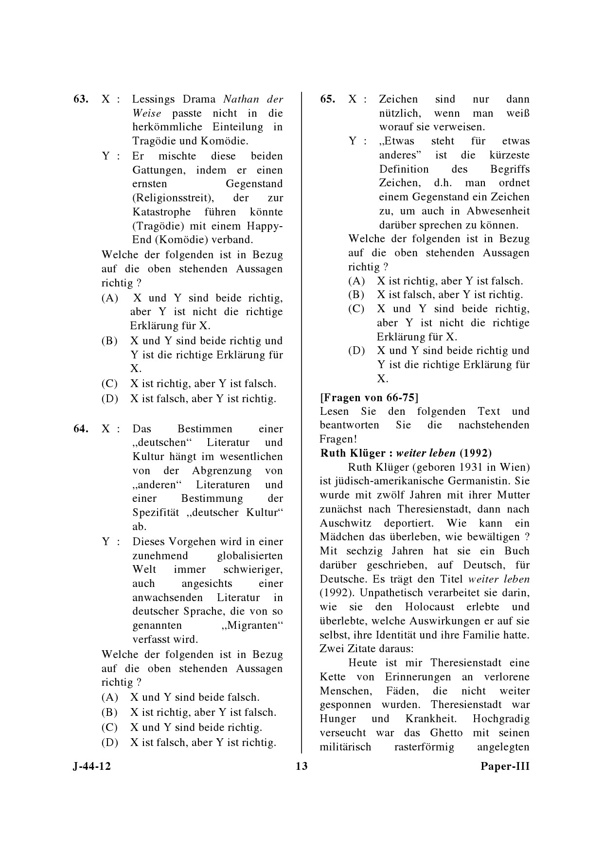 UGC NET German Question Paper III June 2012 13