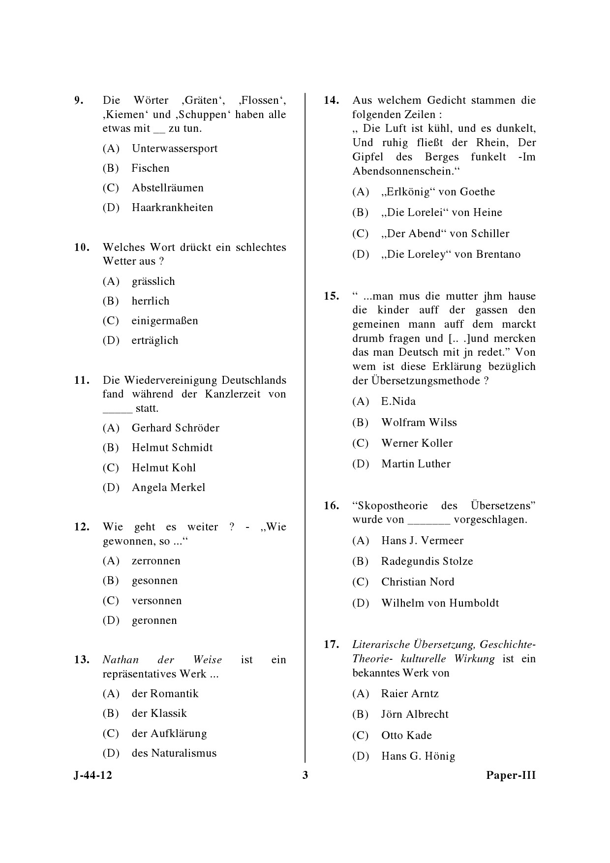 UGC NET German Question Paper III June 2012 3