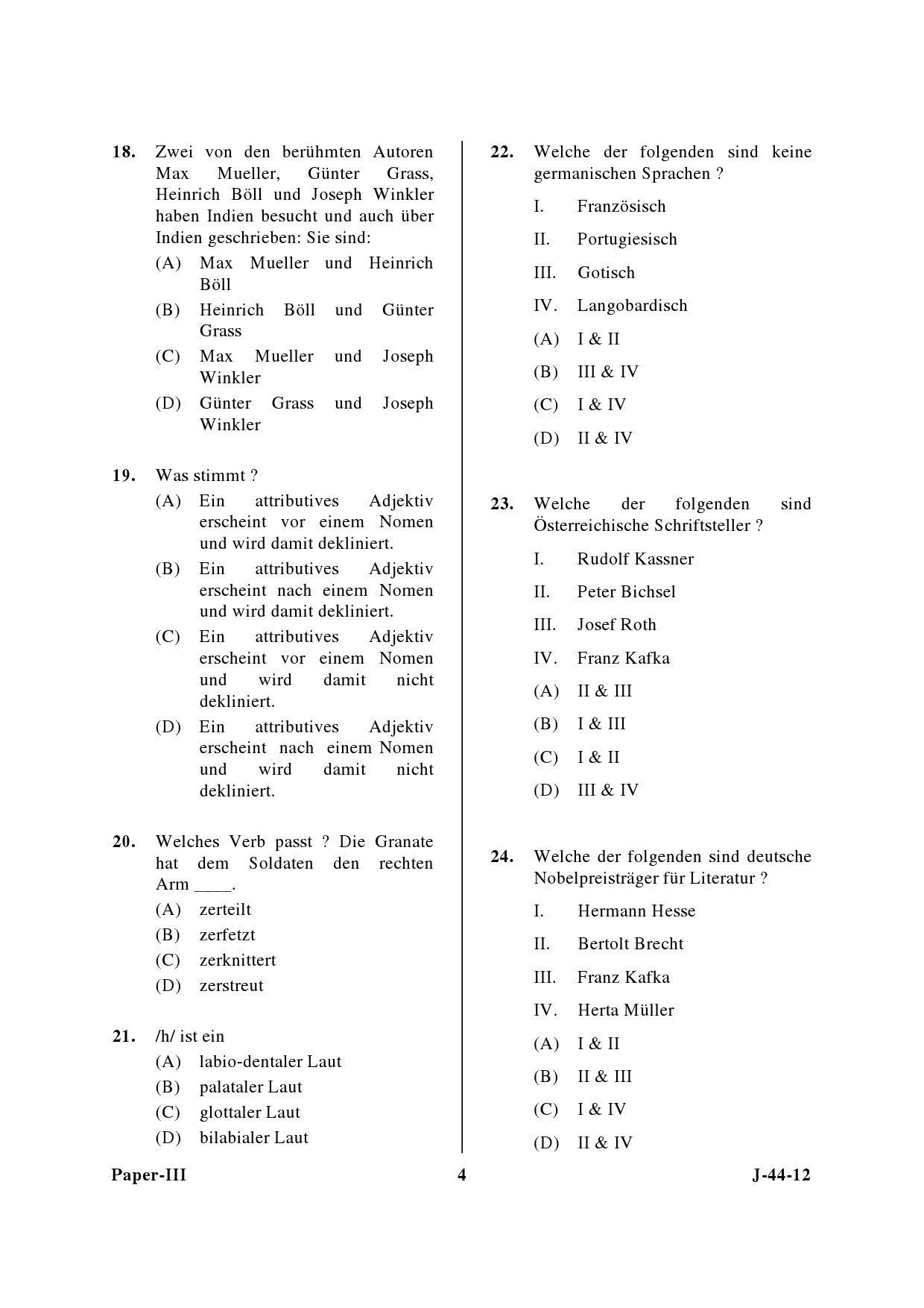 UGC NET German Question Paper III June 2012 4