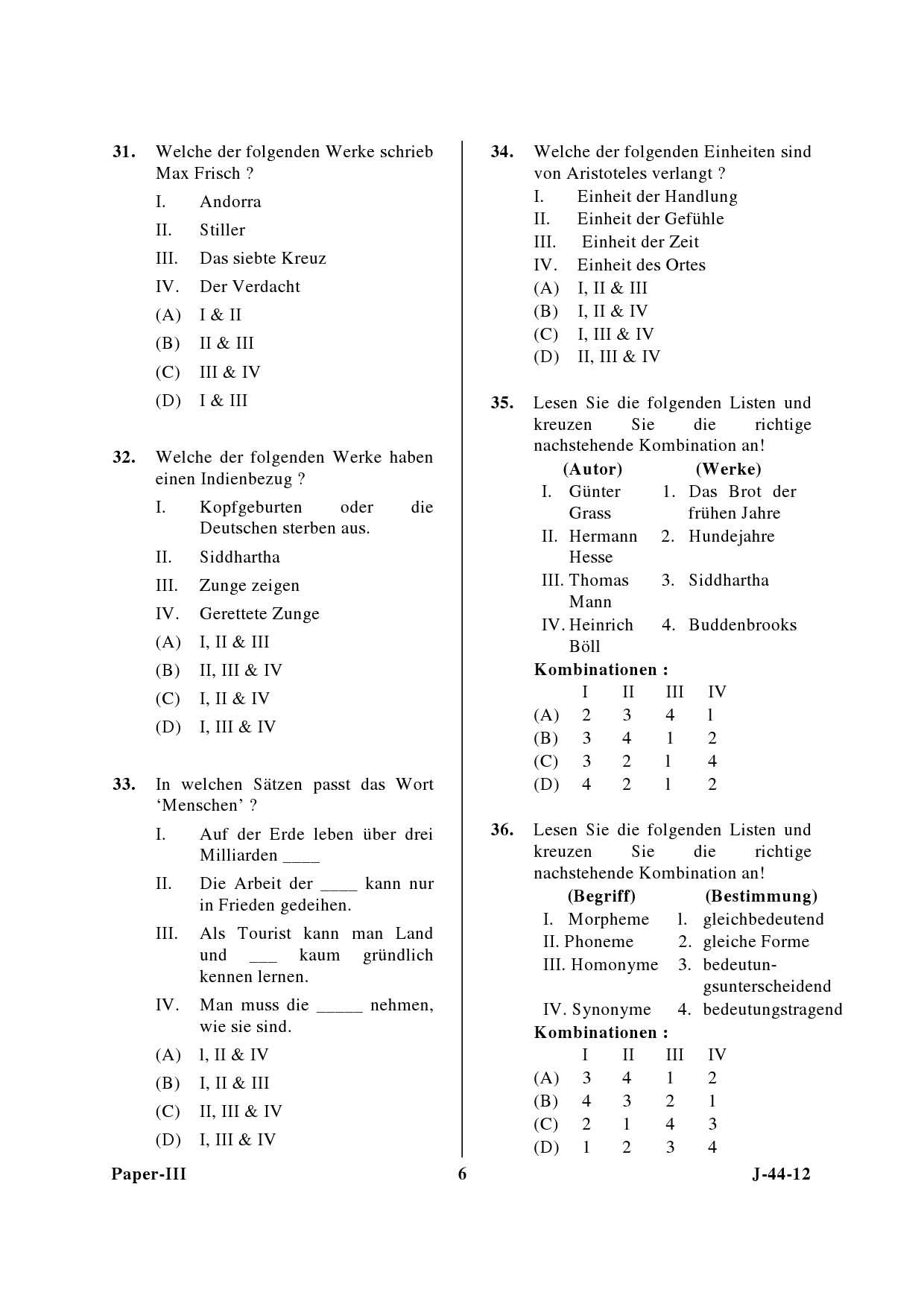 UGC NET German Question Paper III June 2012 6