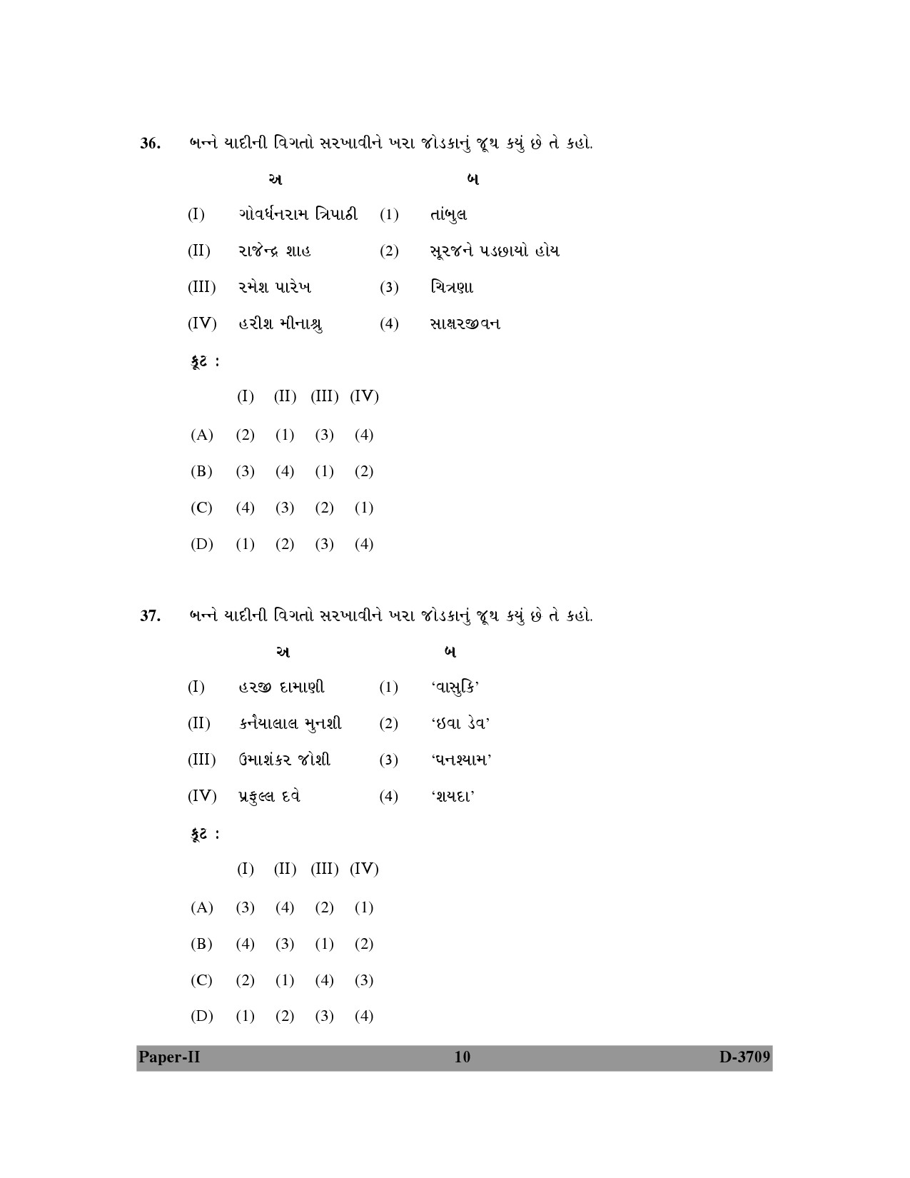 UGC NET Gujarati Question Paper II December 2009 10