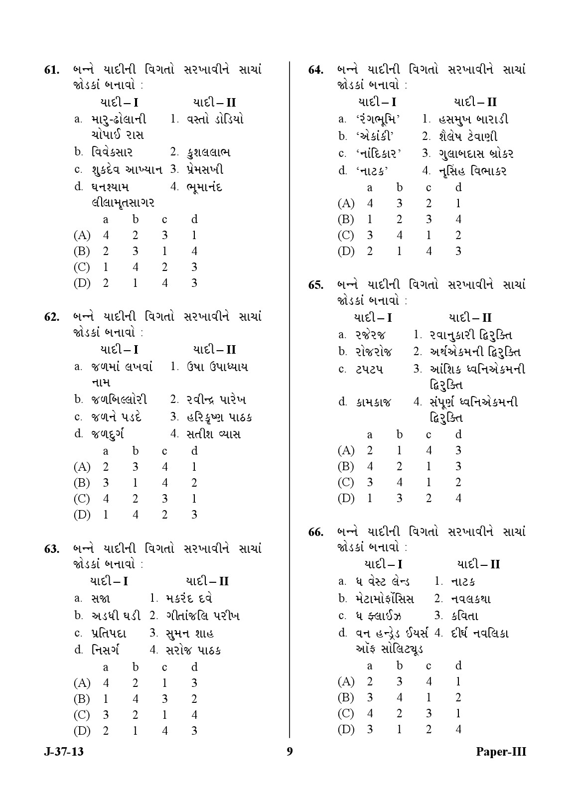 UGC NET Gujarati Question Paper III June 2013 9