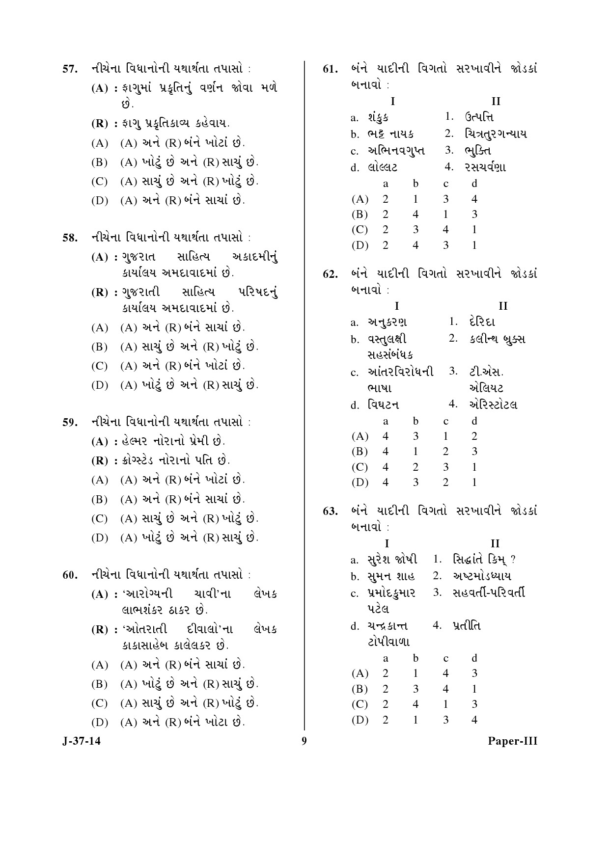 UGC NET Gujarati Question Paper III June 2014 9