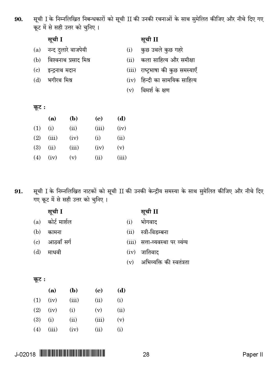 UGC Net Hindi Paper II July 2018 2nd Exam 28