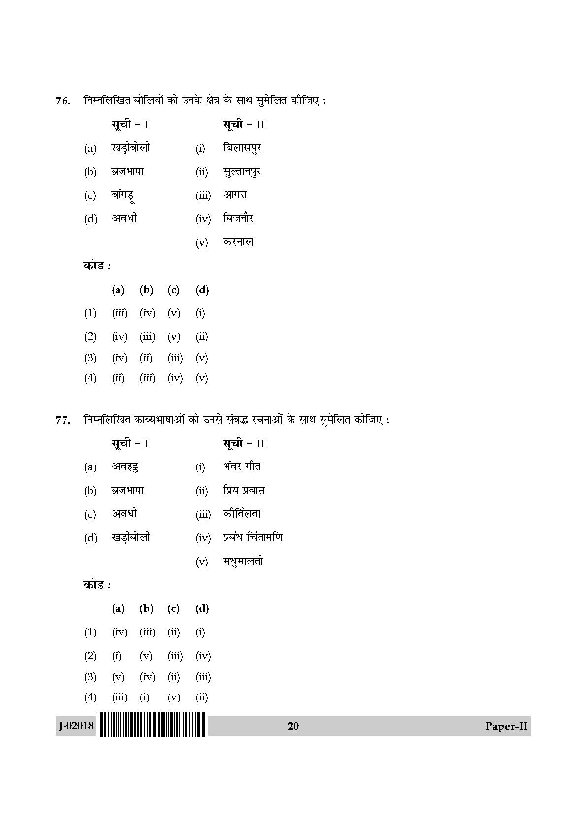 UGC Net Hindi Paper II July 2018 20