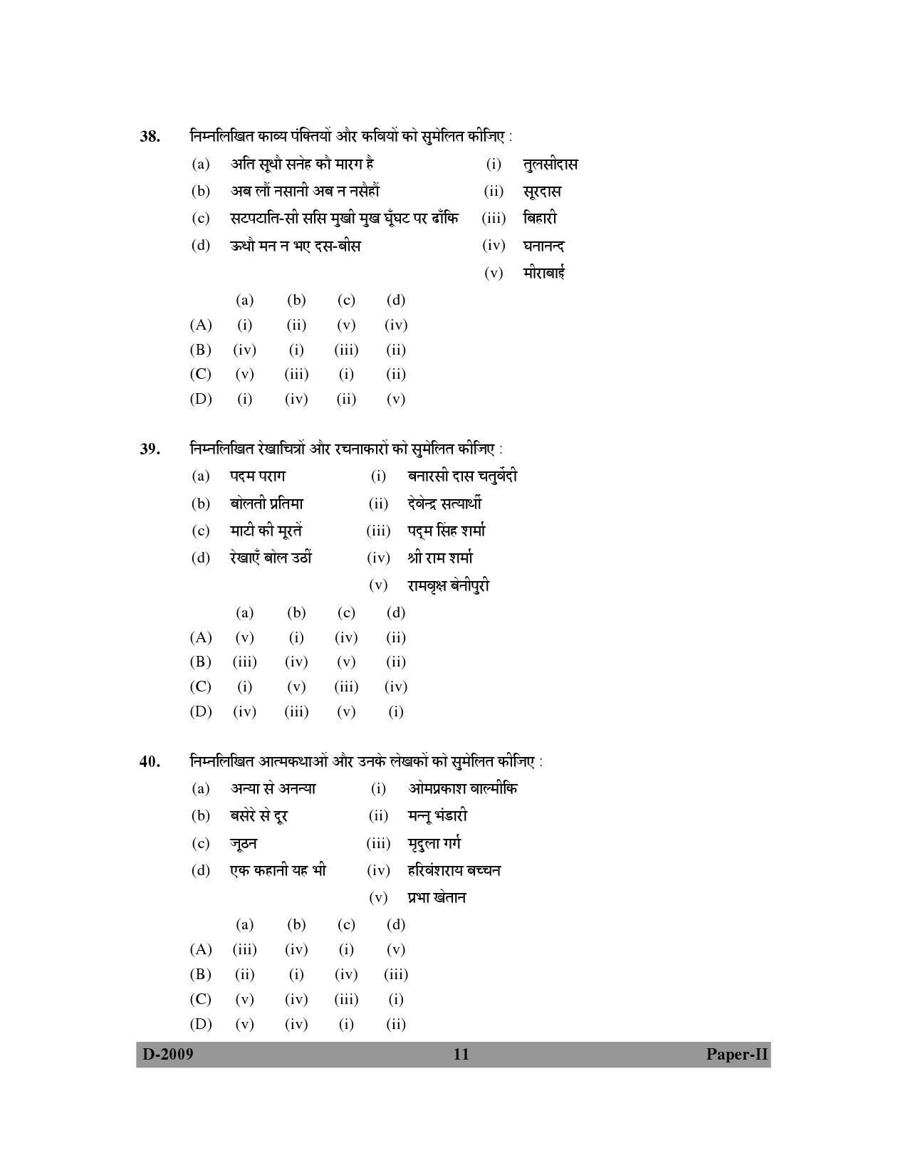 UGC NET Hindi Question Paper II December 2009 11