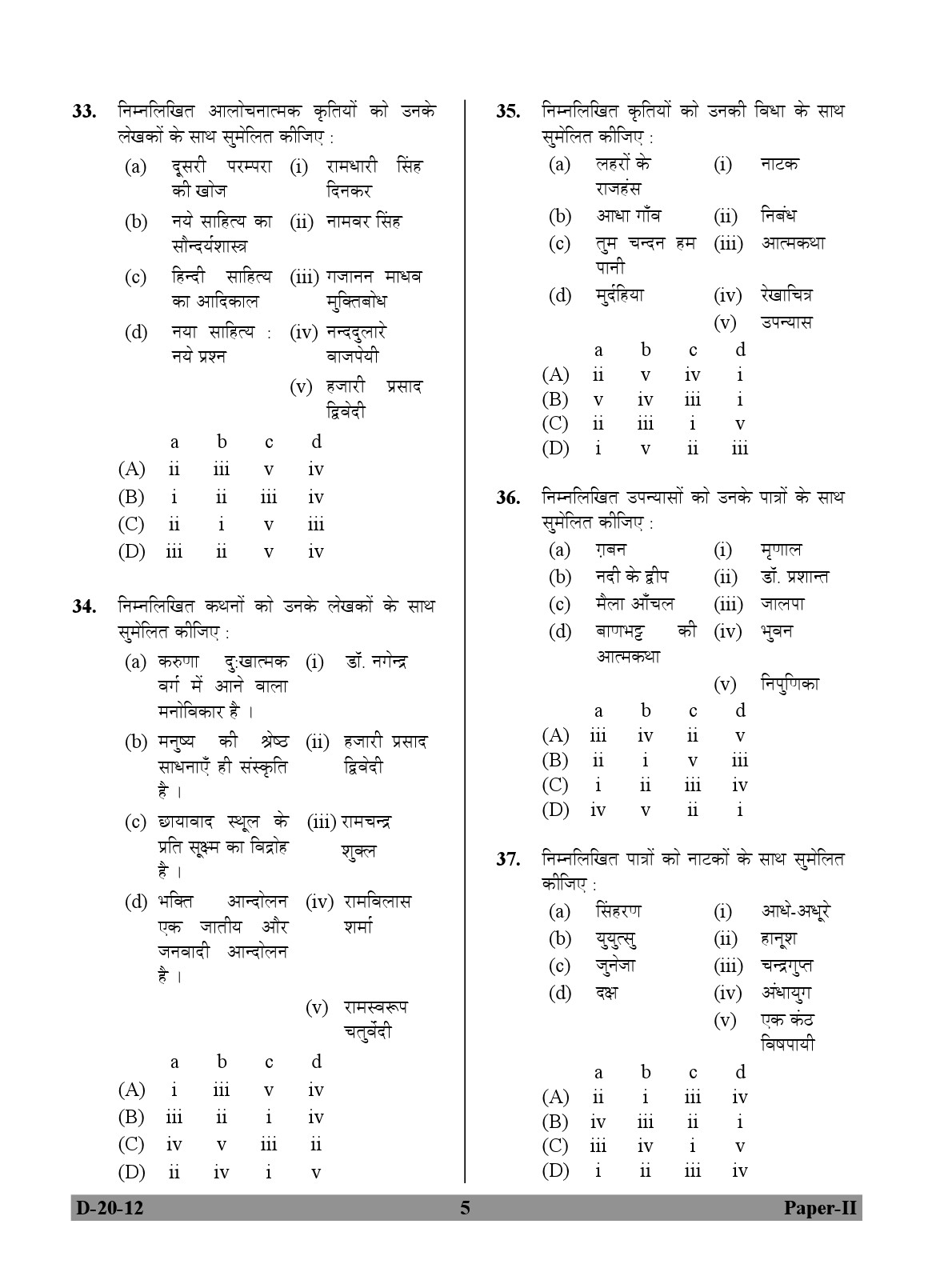 UGC NET Hindi Question Paper II December 2012 5