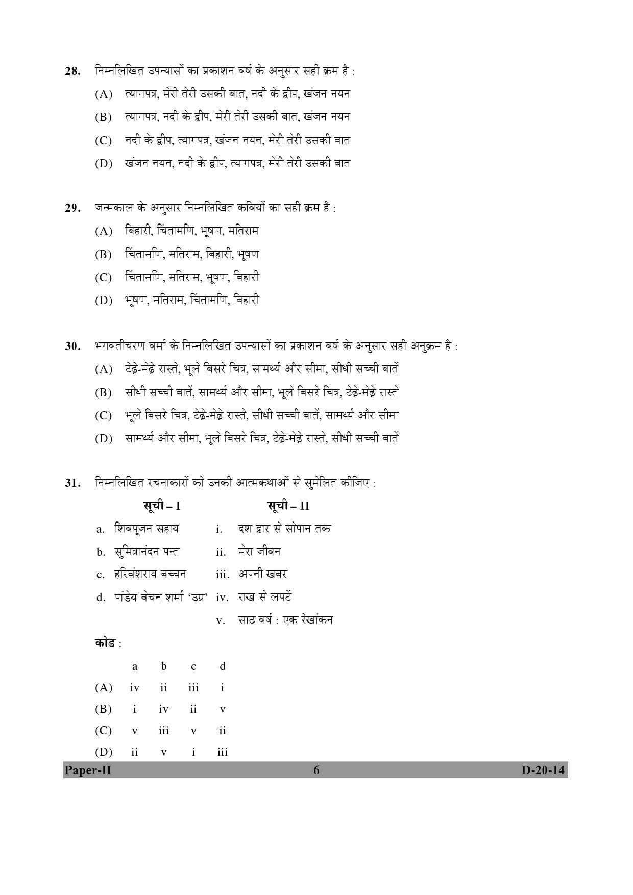 UGC NET Hindi Question Paper II December 2014 6