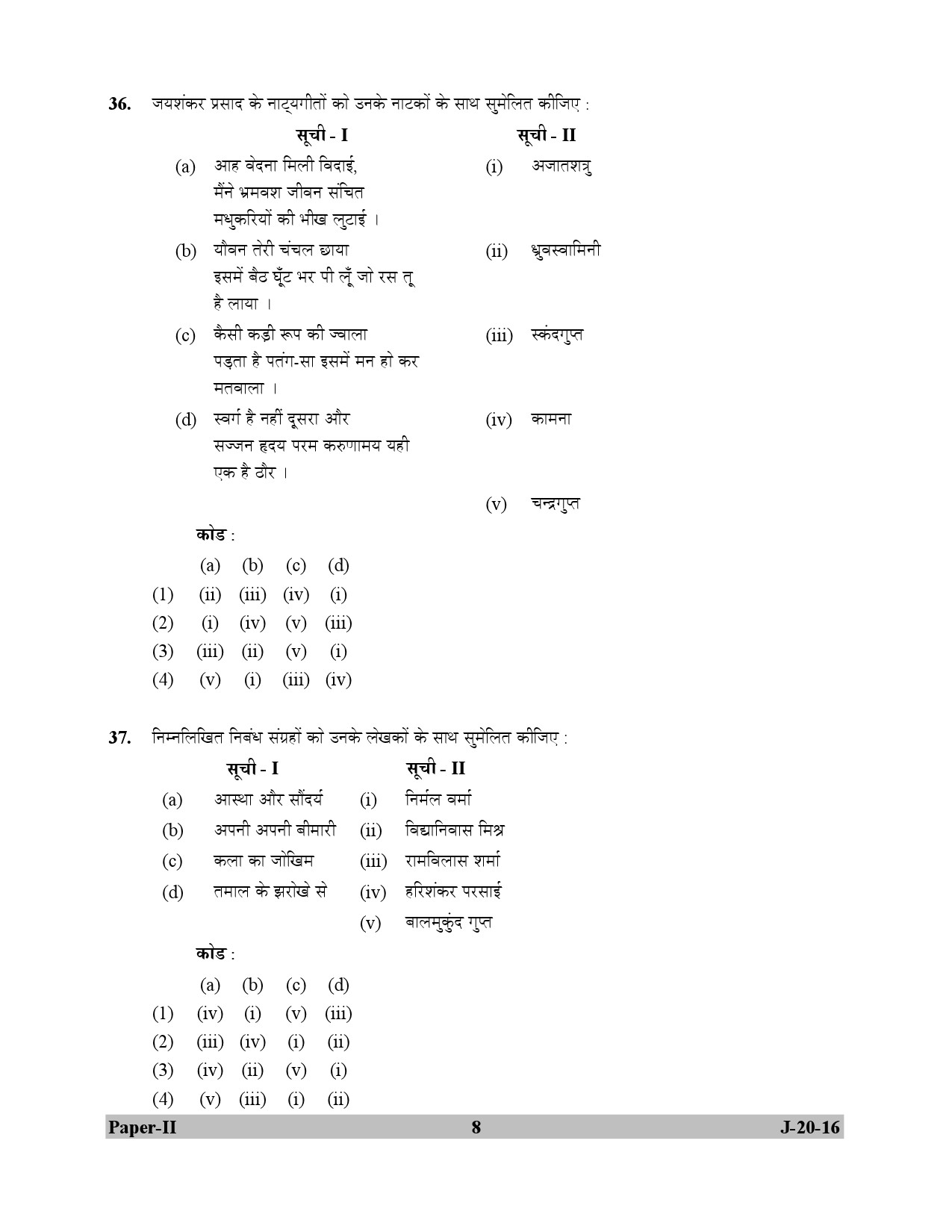 UGC NET Hindi Question Paper II July 2016 8