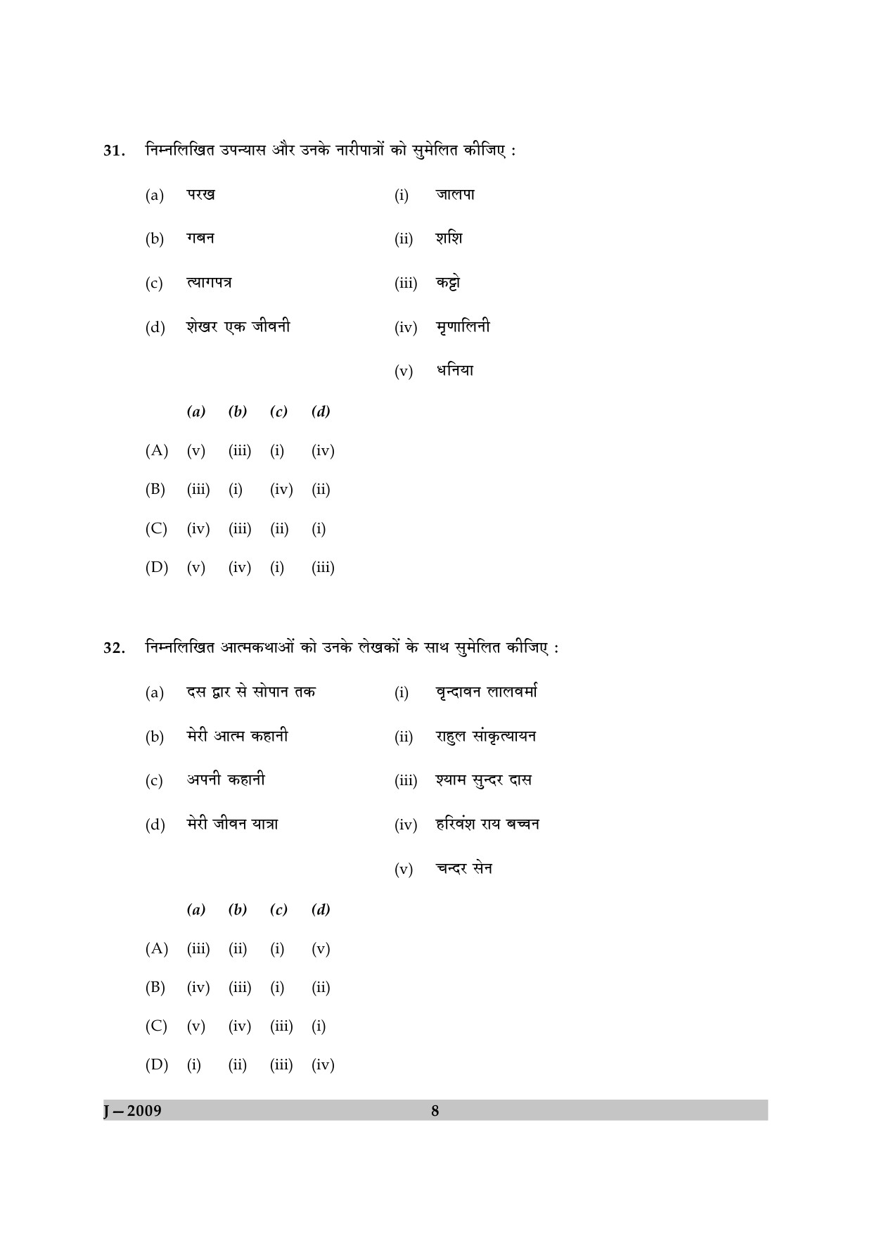 UGC NET Hindi Question Paper II June 2009 8