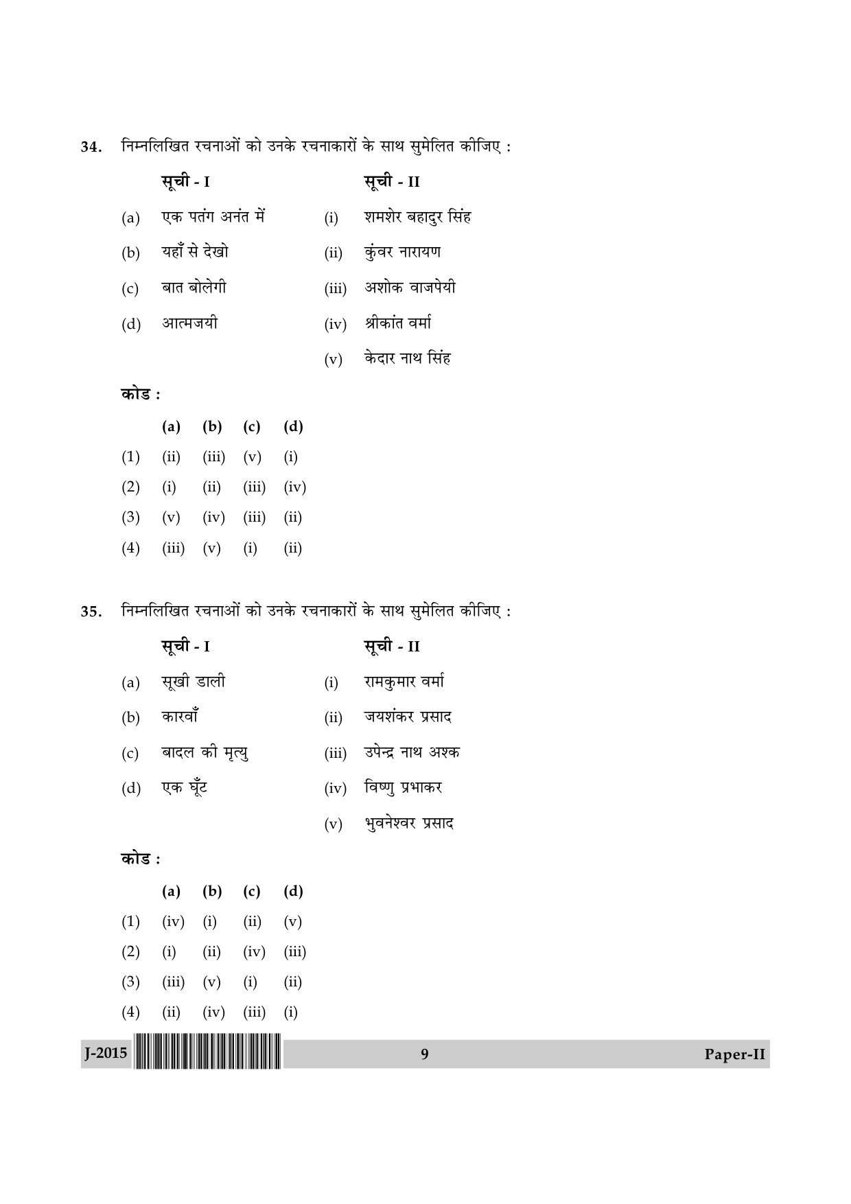 UGC NET Hindi Question Paper II June 2015 9