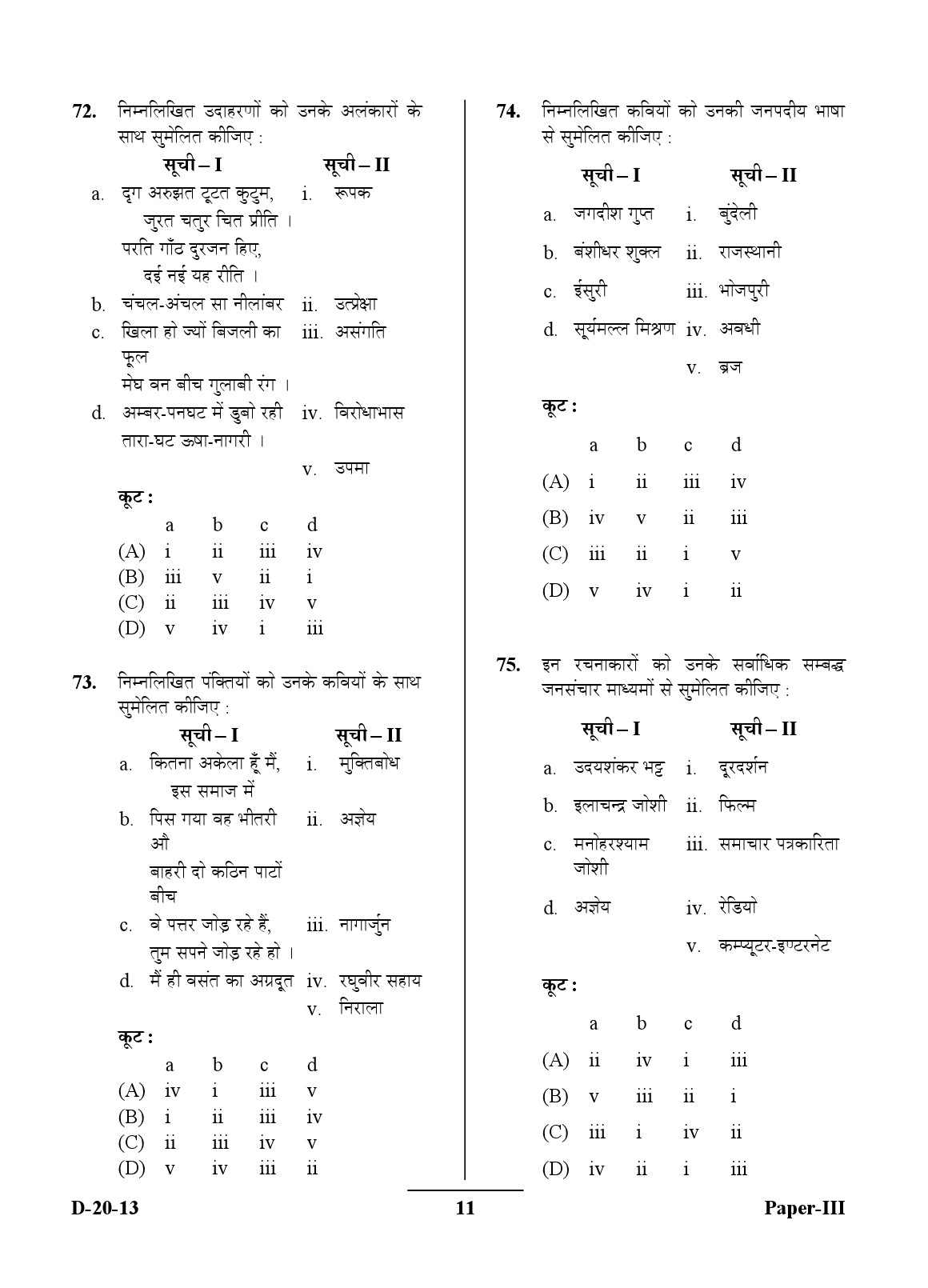 UGC NET Hindi Question Paper III December 2013 11