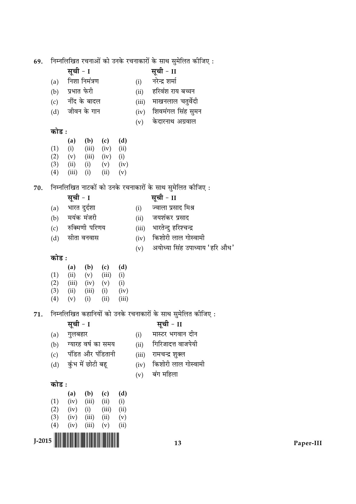 UGC NET Hindi Question Paper III June 2015 13